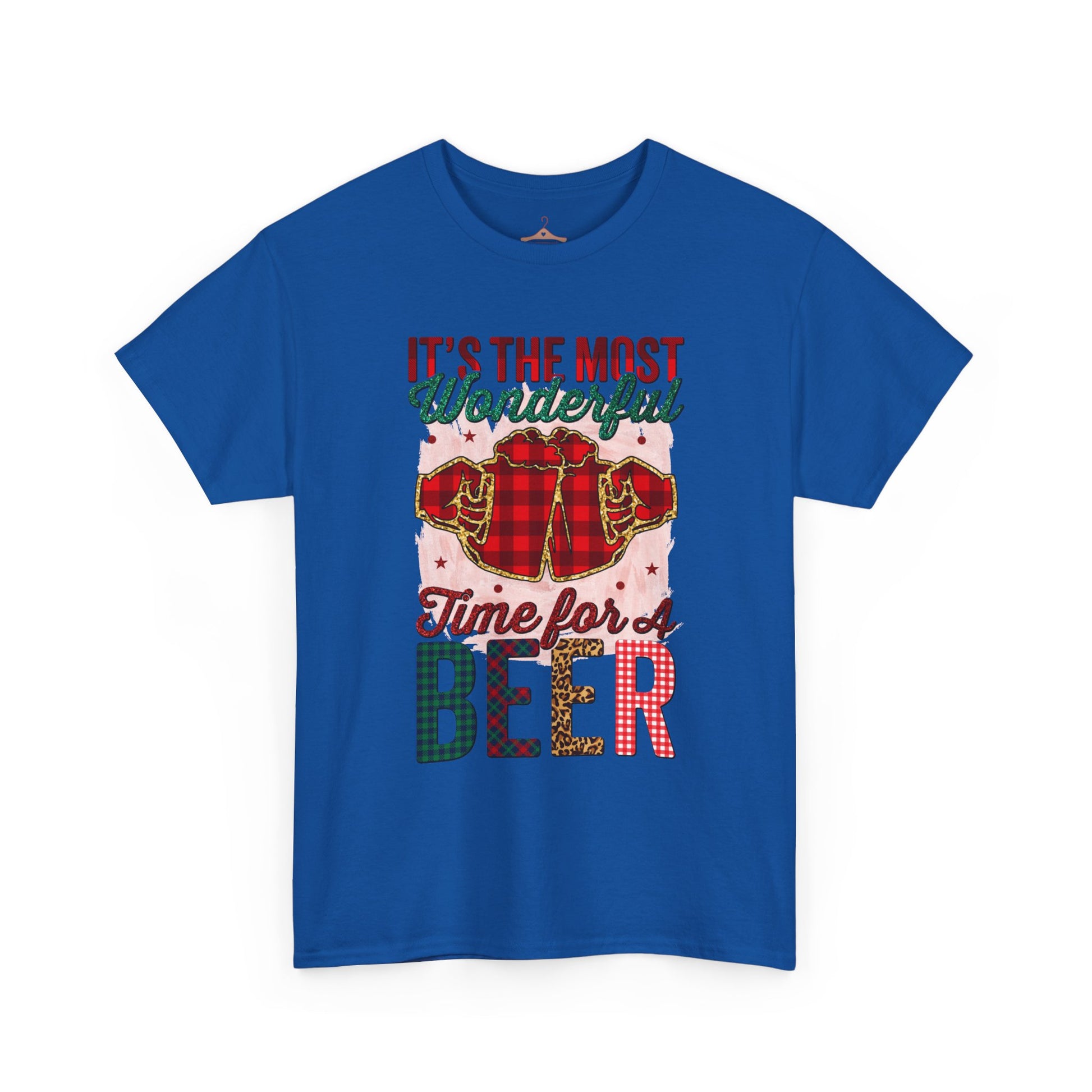 Holiday Beer T‑Shirt – "It's the Most Wonderful Time for a Beer" Plaid Santa Tee