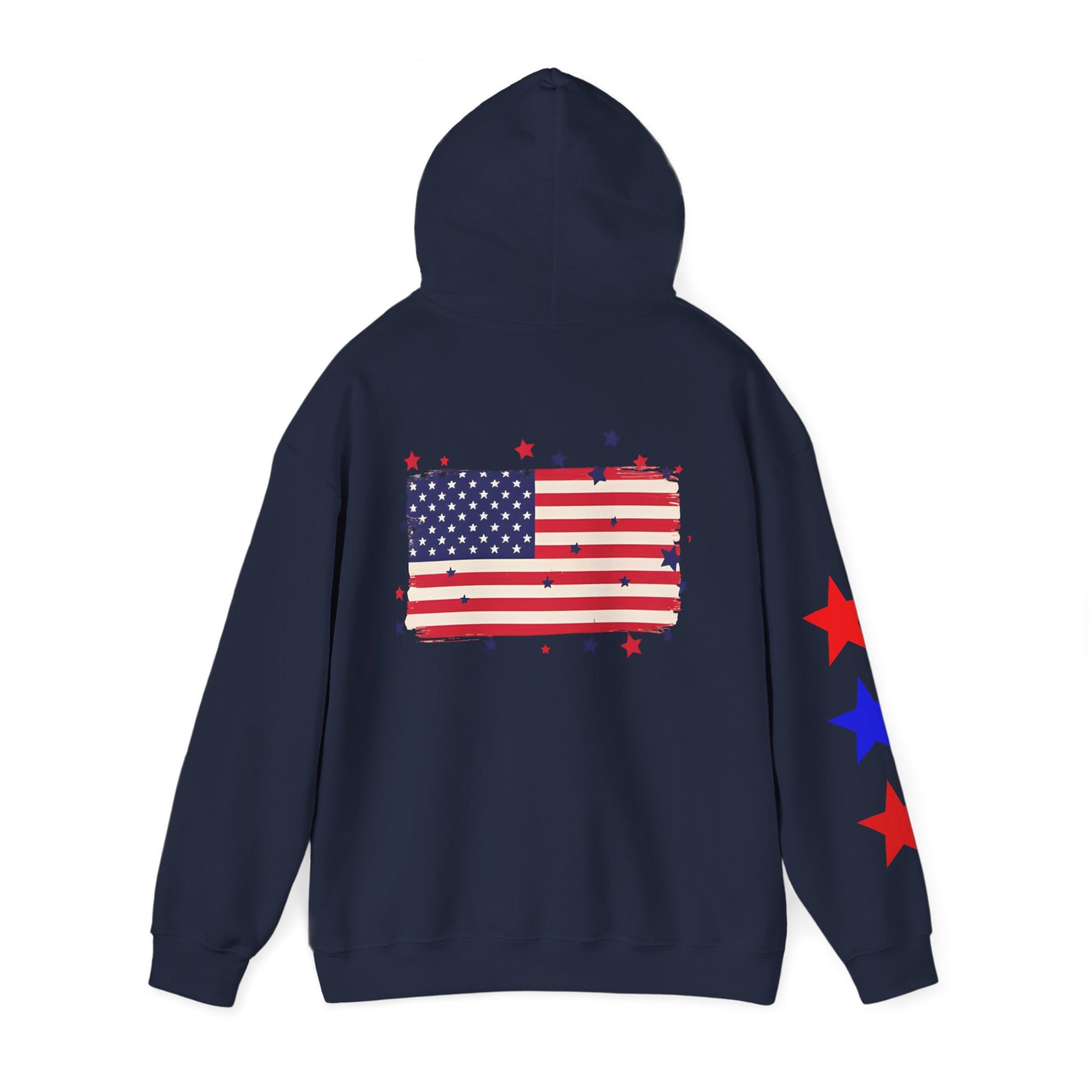 Patriotic Hooded Sweatshirt with Flag and Stars