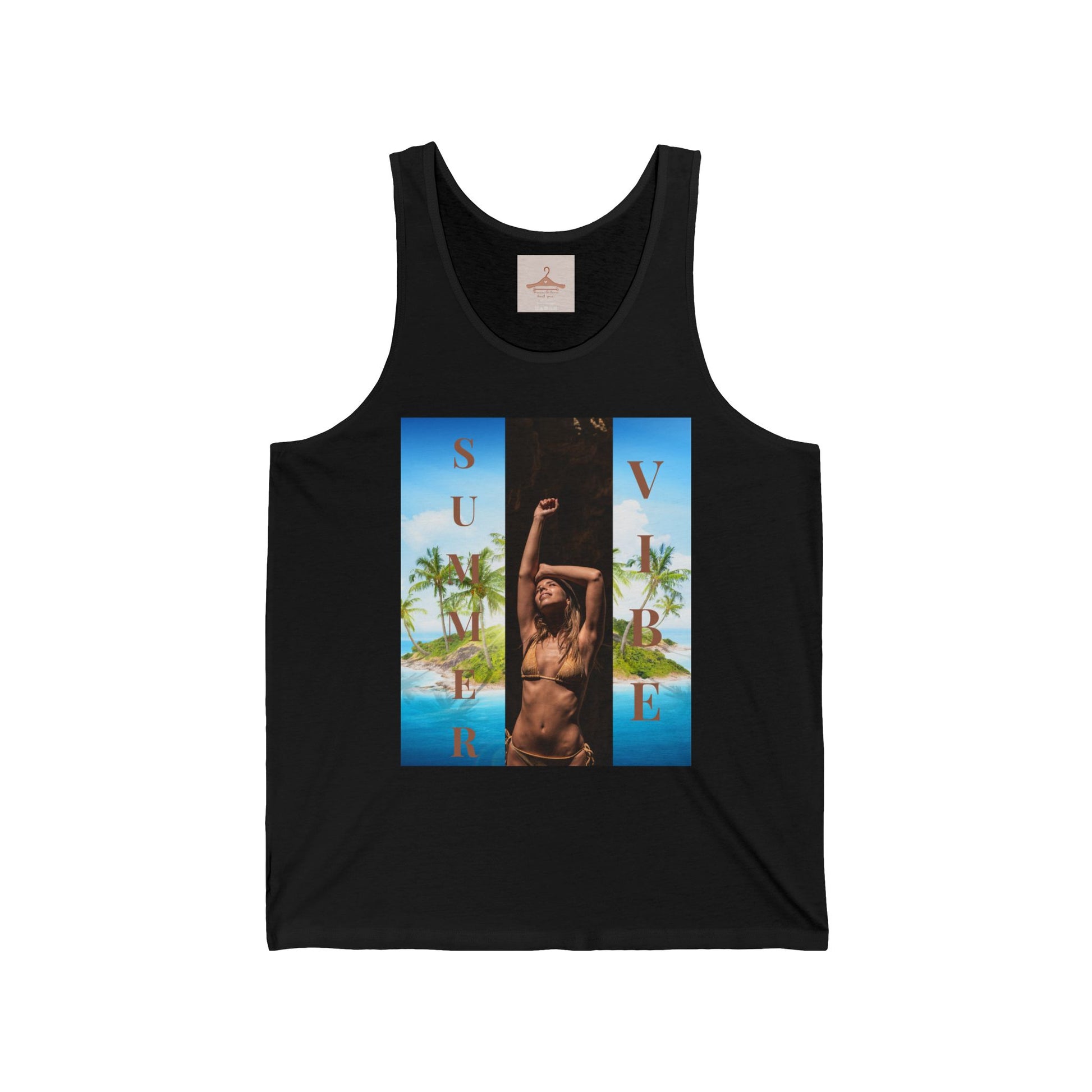 Summer Vibe Tank Top — Tropical Sunset Graphic Tank with 'SUMMER' Text