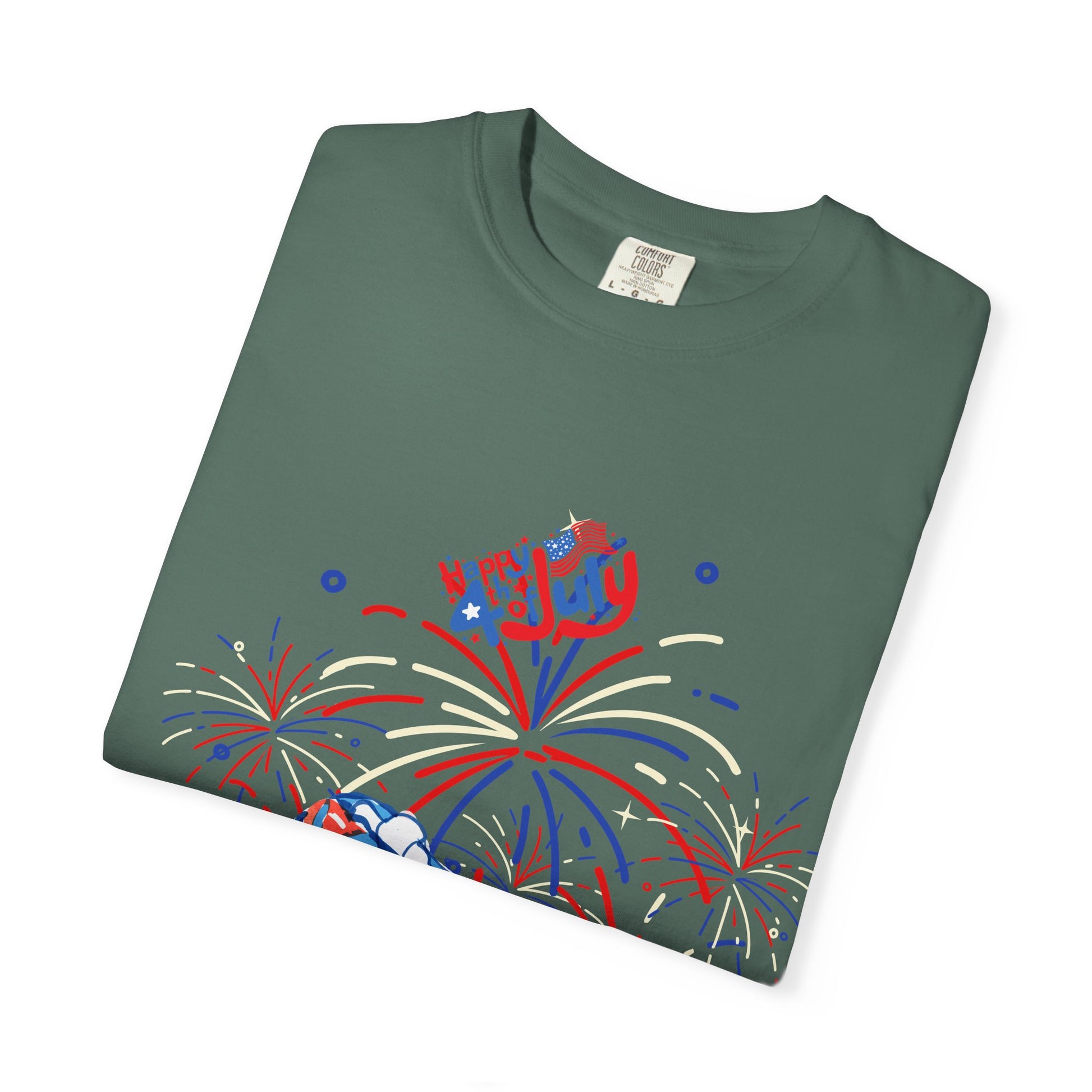 T-Shirt — Fourth of July Party Graphic Tee (Fireworks, Cupcake & Drinks)