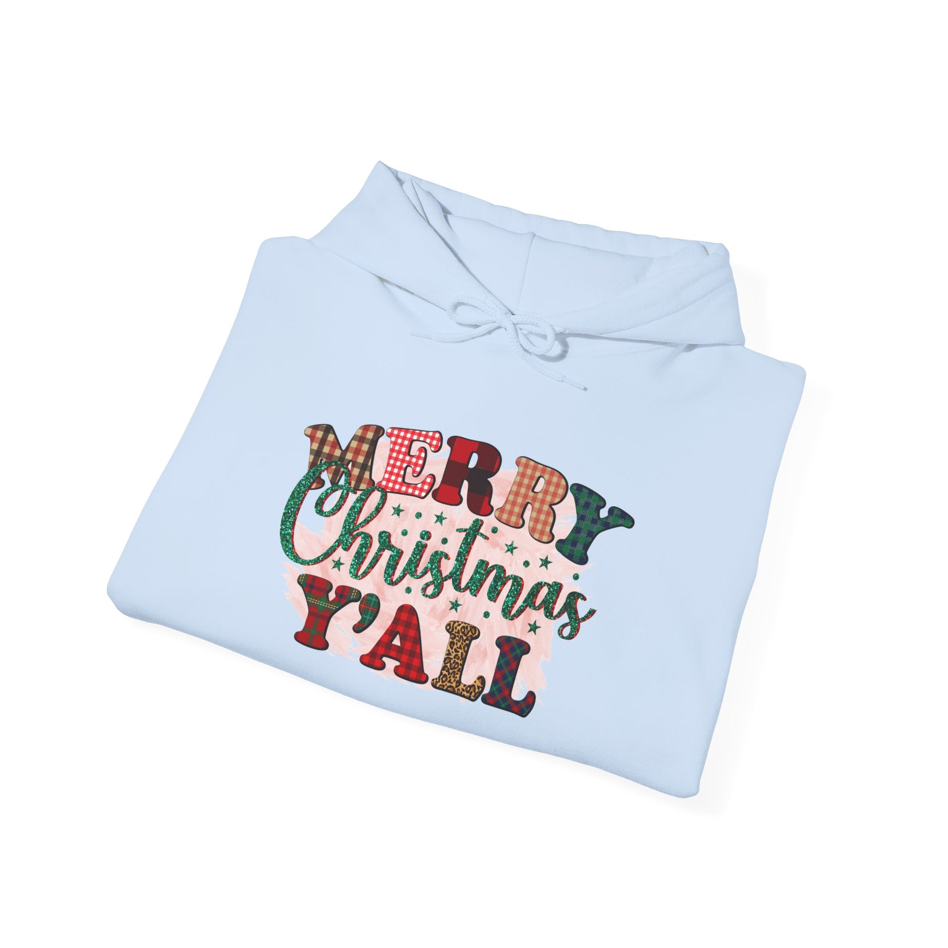 Merry Christmas Y'all Hoodie – Plaid Holiday Graphic Hooded Sweatshirt