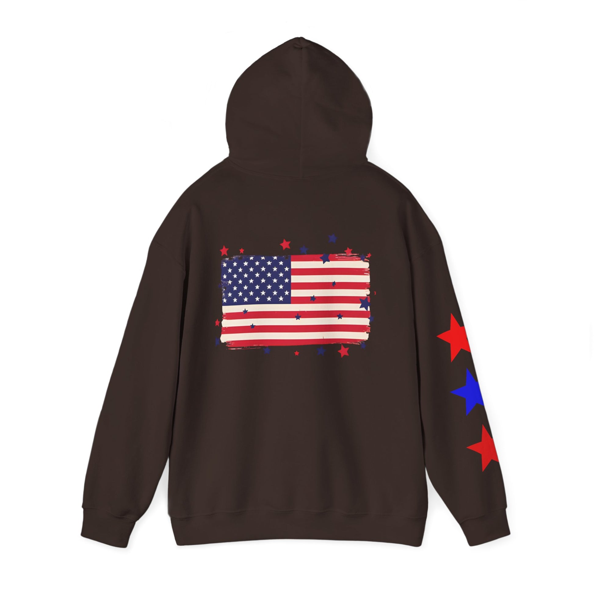 Patriotic Hooded Sweatshirt with Flag and Stars