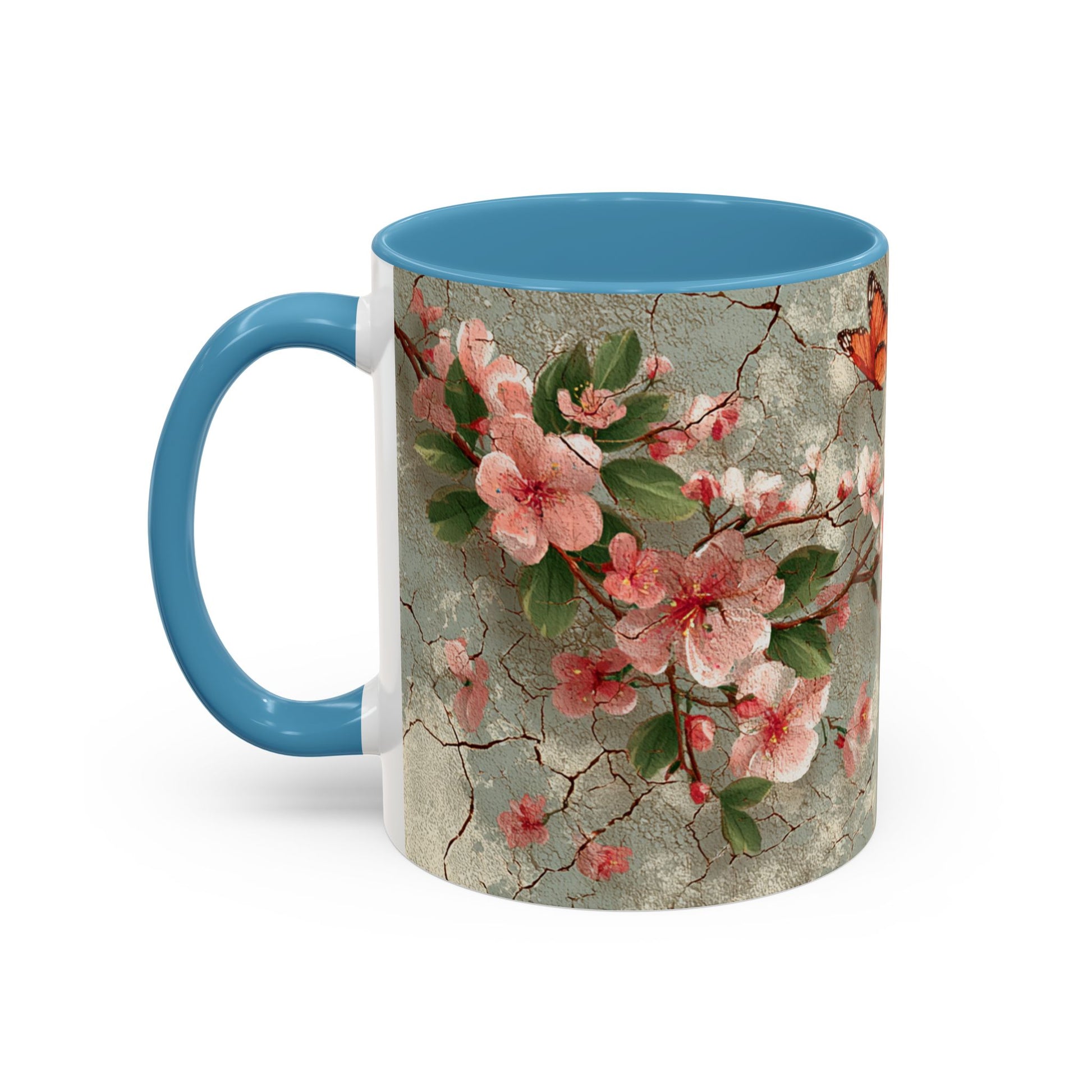 Floral Butterfly Accent Coffee Mug, Spring Gift, Kitchen Decor, Nature Lover Mug, Tea Cup