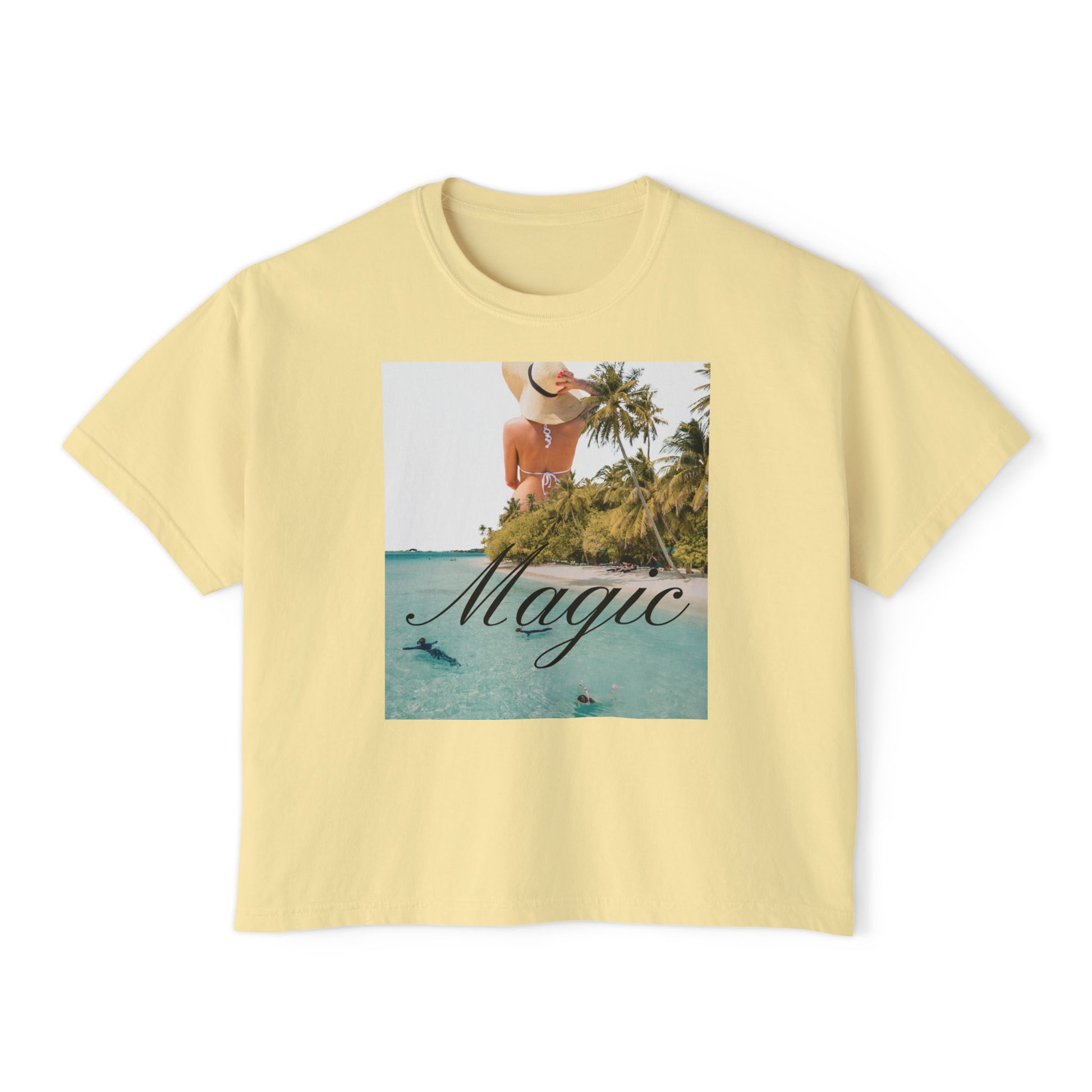 Magic Beach Crop Tee — Women's Boxy Tropical Graphic T‑Shirt
