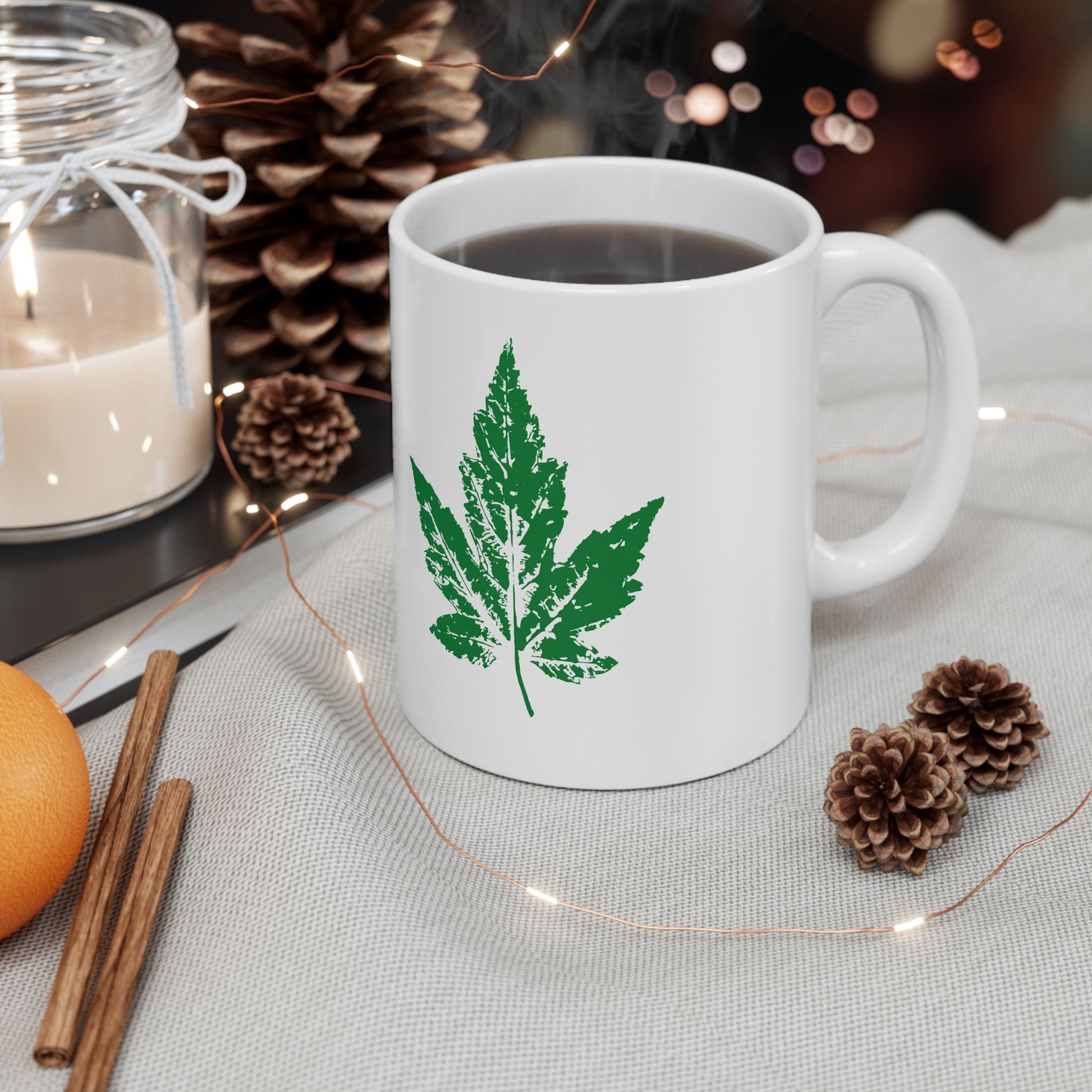 Nature-Inspired Ceramic Mug, Green Leaf