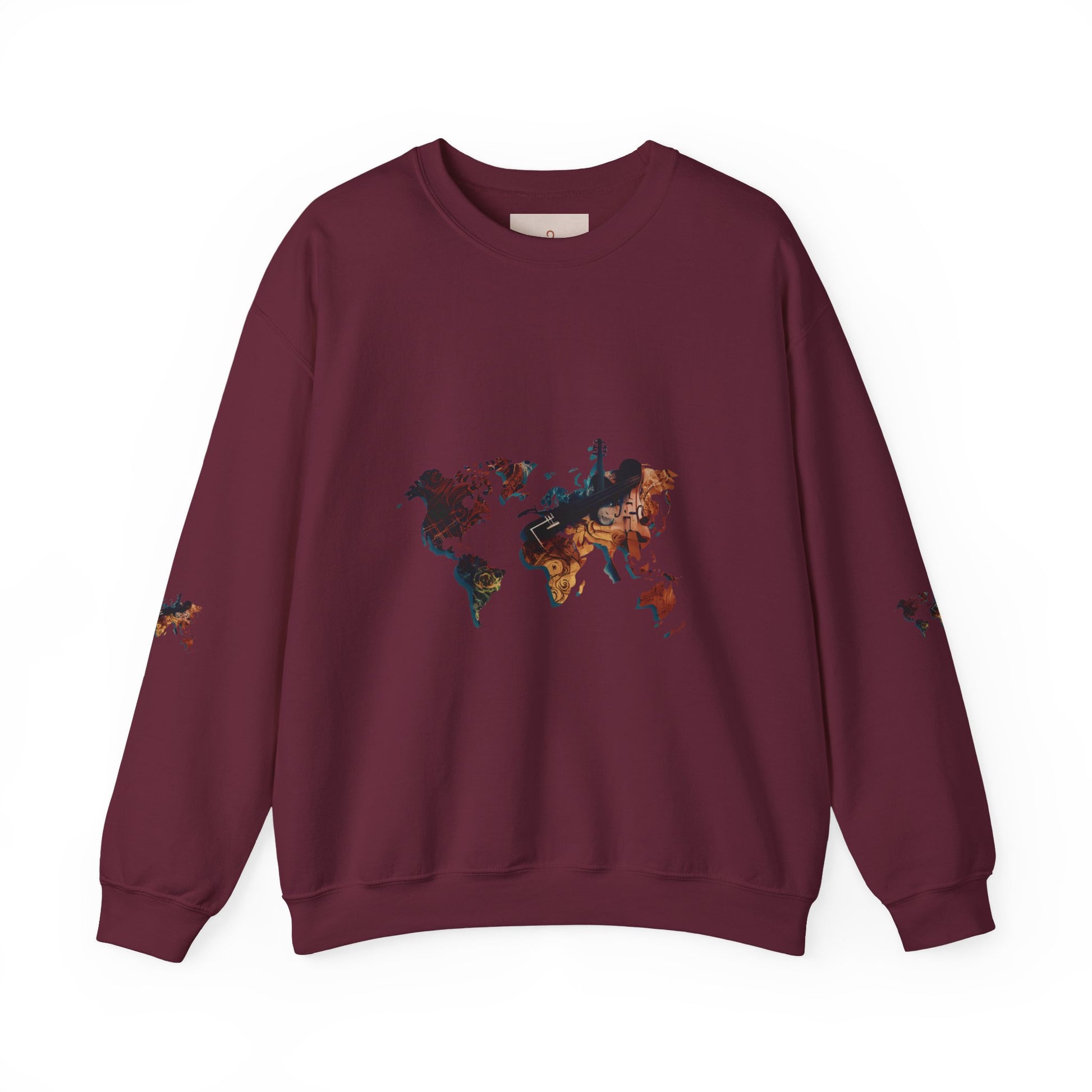 World Map Marble Crewneck Sweatshirt — Artistic Travel Map Pullover