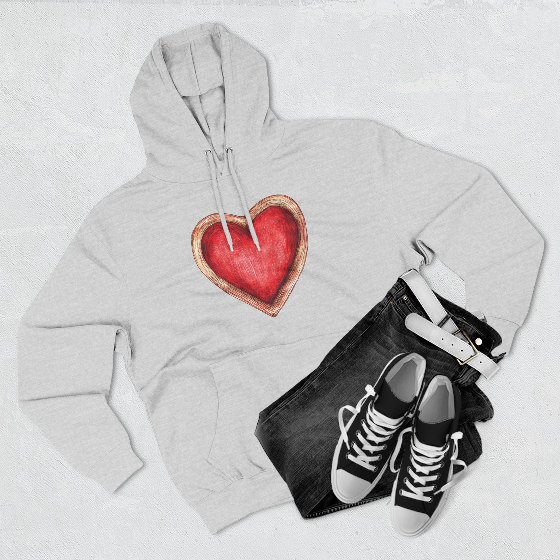 Heart Watercolor Hoodie — Hand-Painted Red Heart Pullover for Valentine's Day