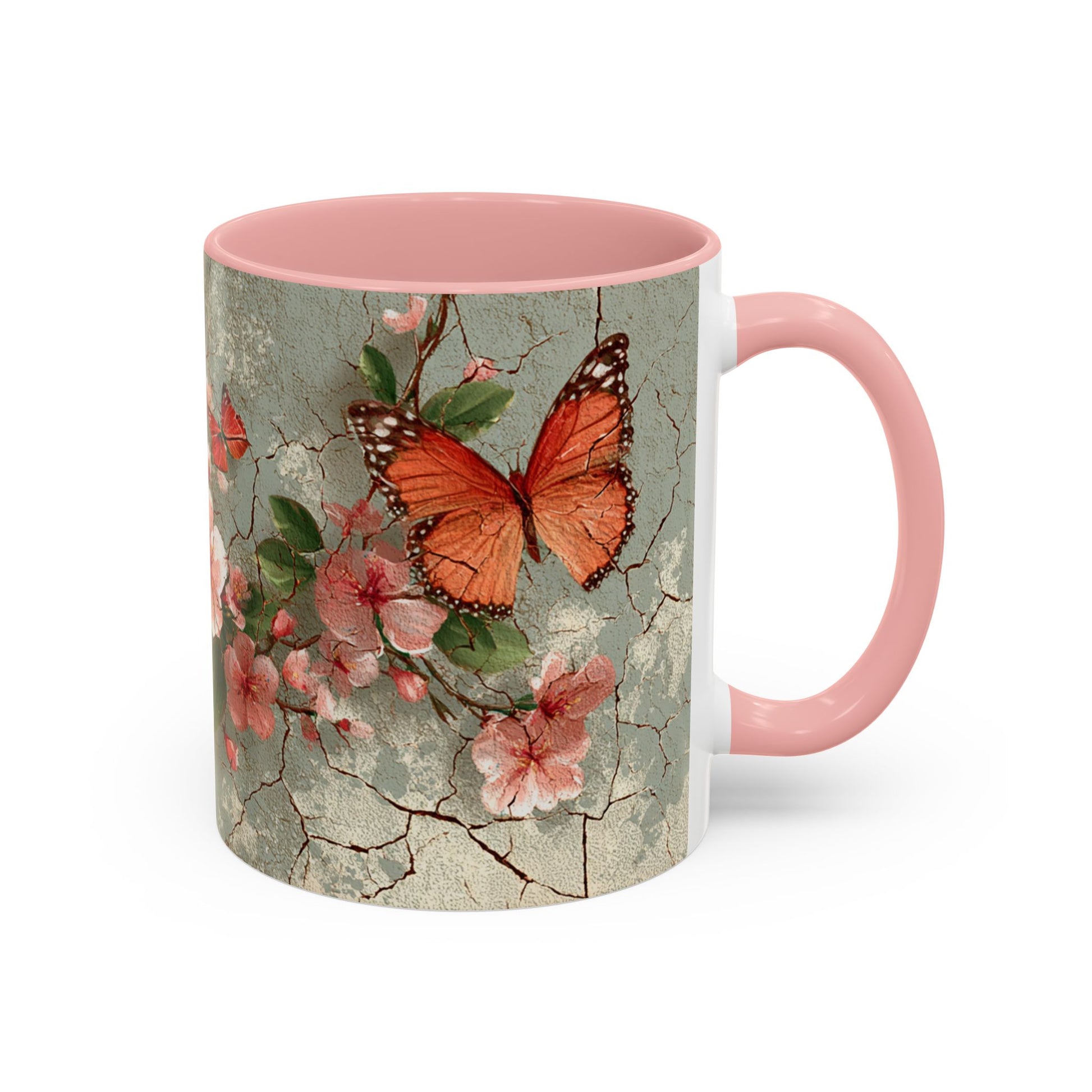 Floral Butterfly Accent Coffee Mug, Spring Gift, Kitchen Decor, Nature Lover Mug, Tea Cup