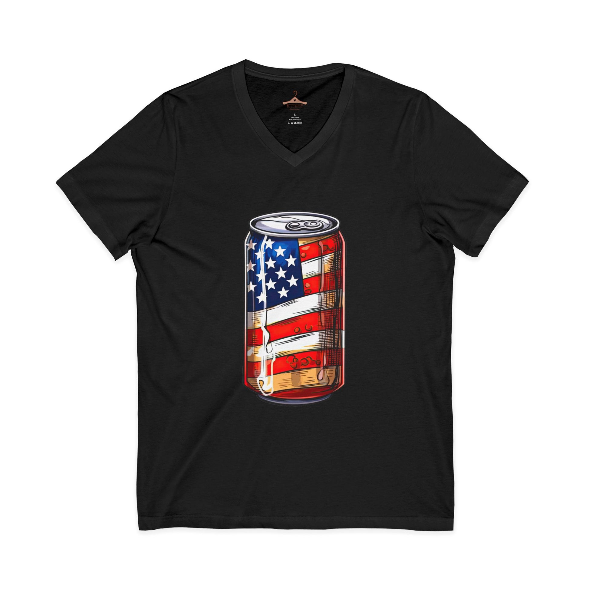 Patriotic Soda Can V-Neck Tee — American Flag Drink Can Graphic Tee