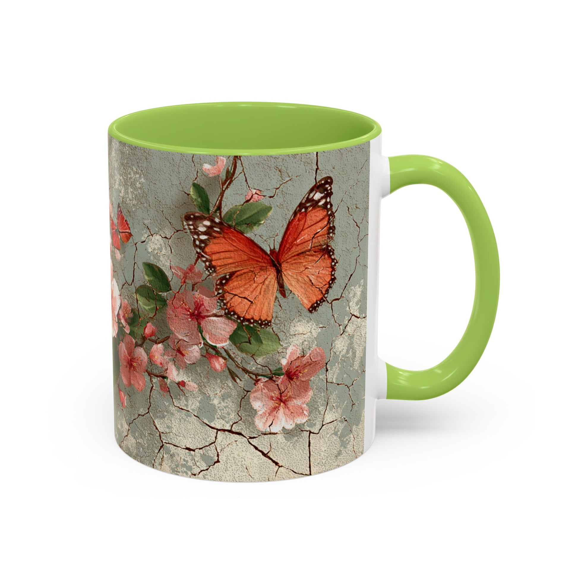 Floral Butterfly Accent Coffee Mug, Spring Gift, Kitchen Decor, Nature Lover Mug, Tea Cup