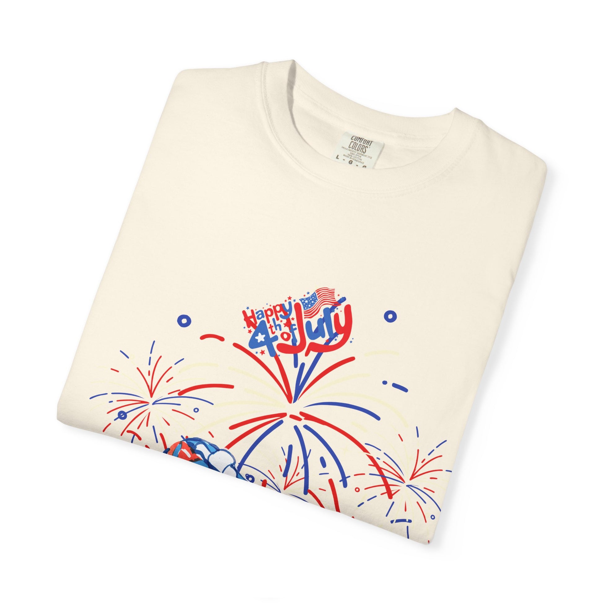 T-Shirt — Fourth of July Party Graphic Tee (Fireworks, Cupcake & Drinks)