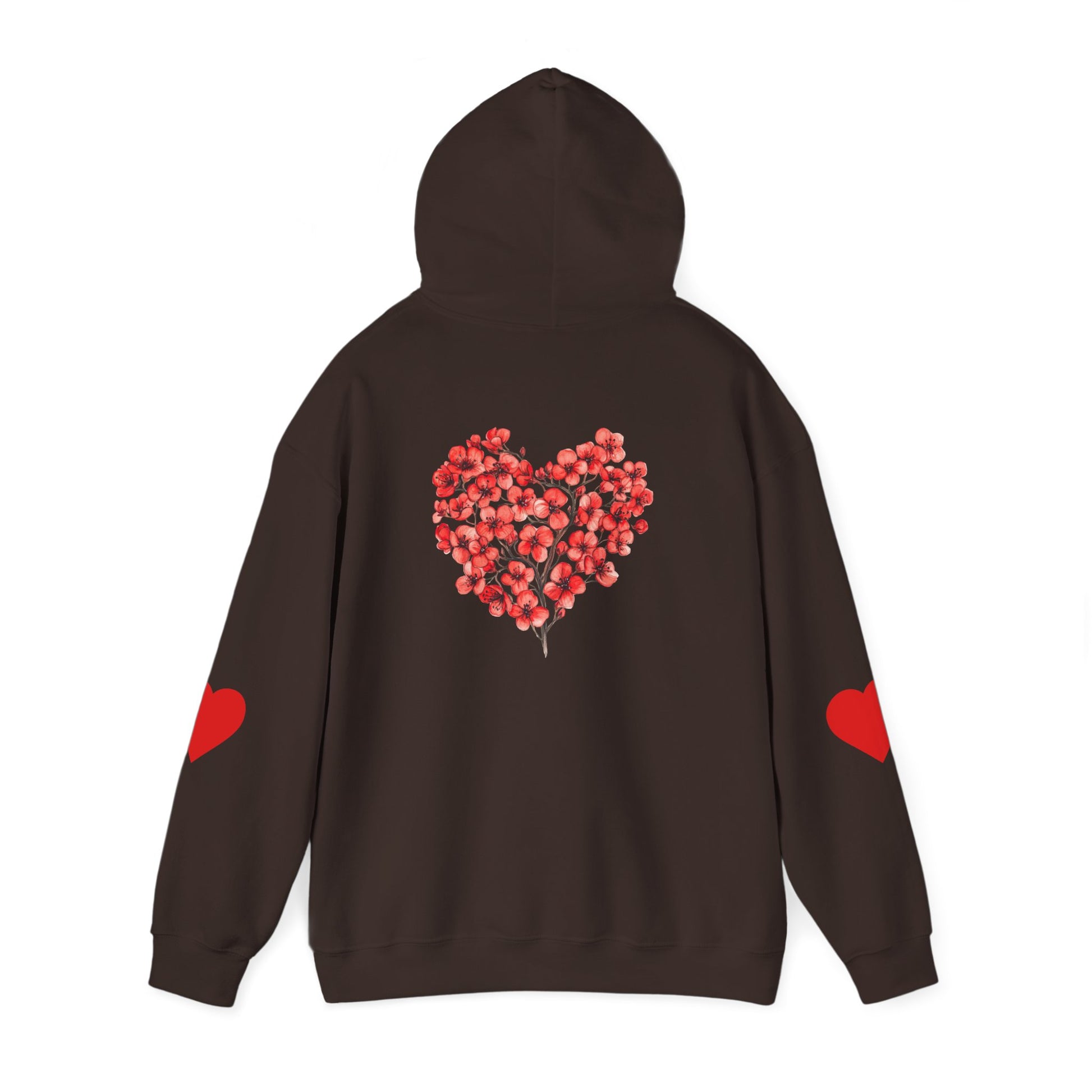 Heart Bouquet Hoodie — Floral Heart Pullover with Elbow Hearts