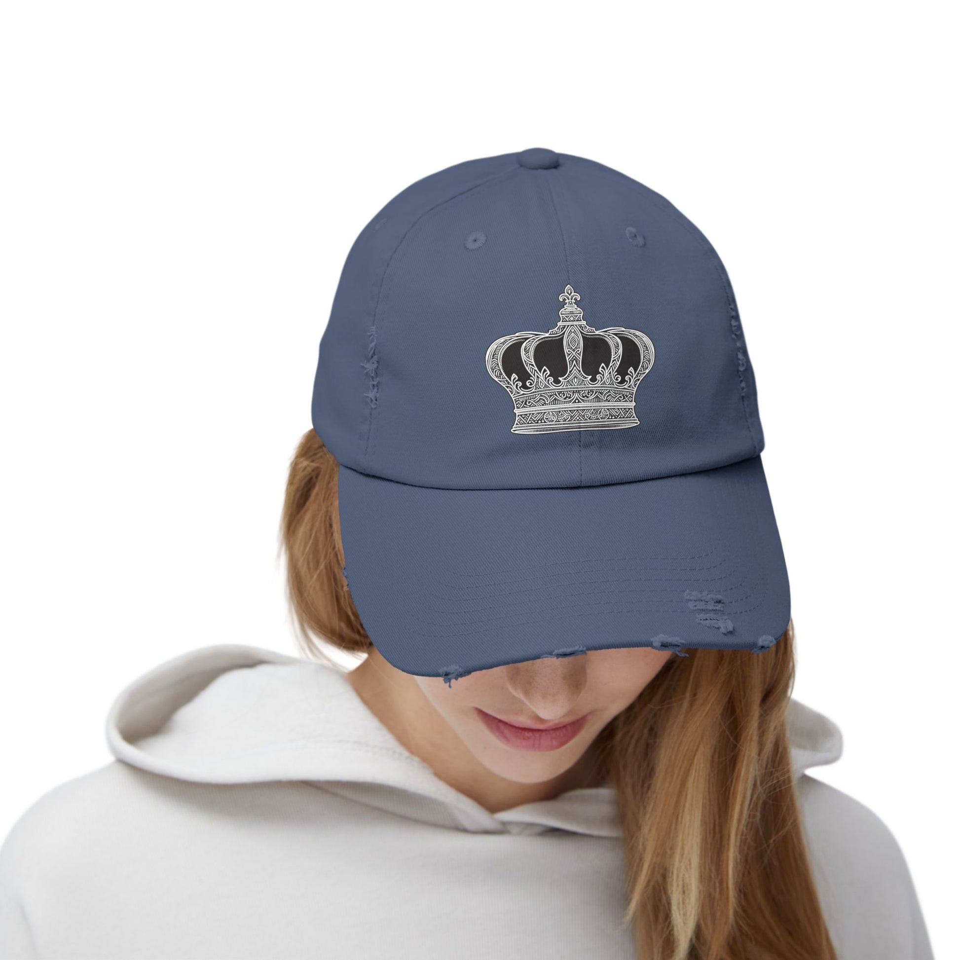 Crown Embroidered Unisex Distressed Cap