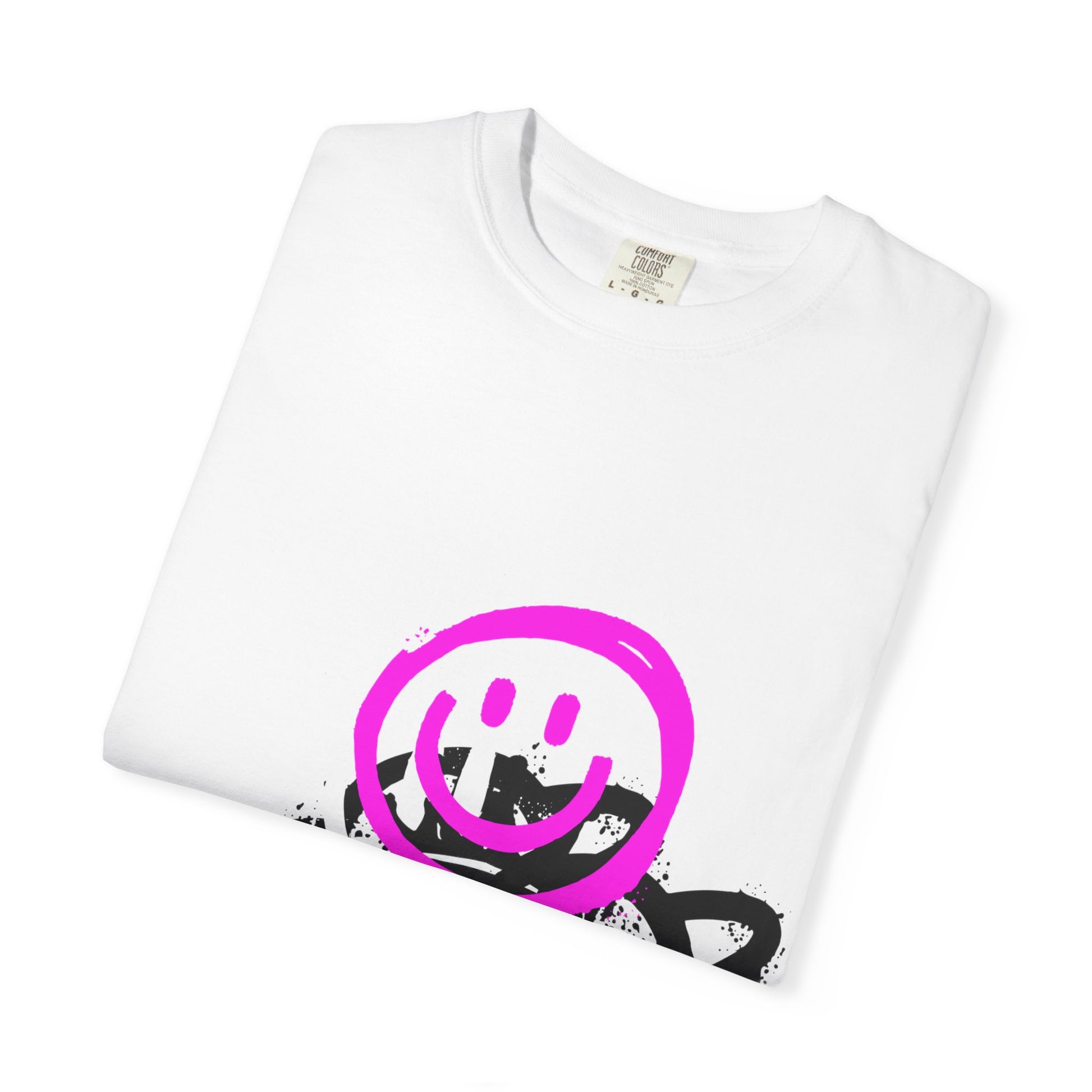 Smiley Graffiti T-Shirt — Neon Pink Drip Streetwear Tee