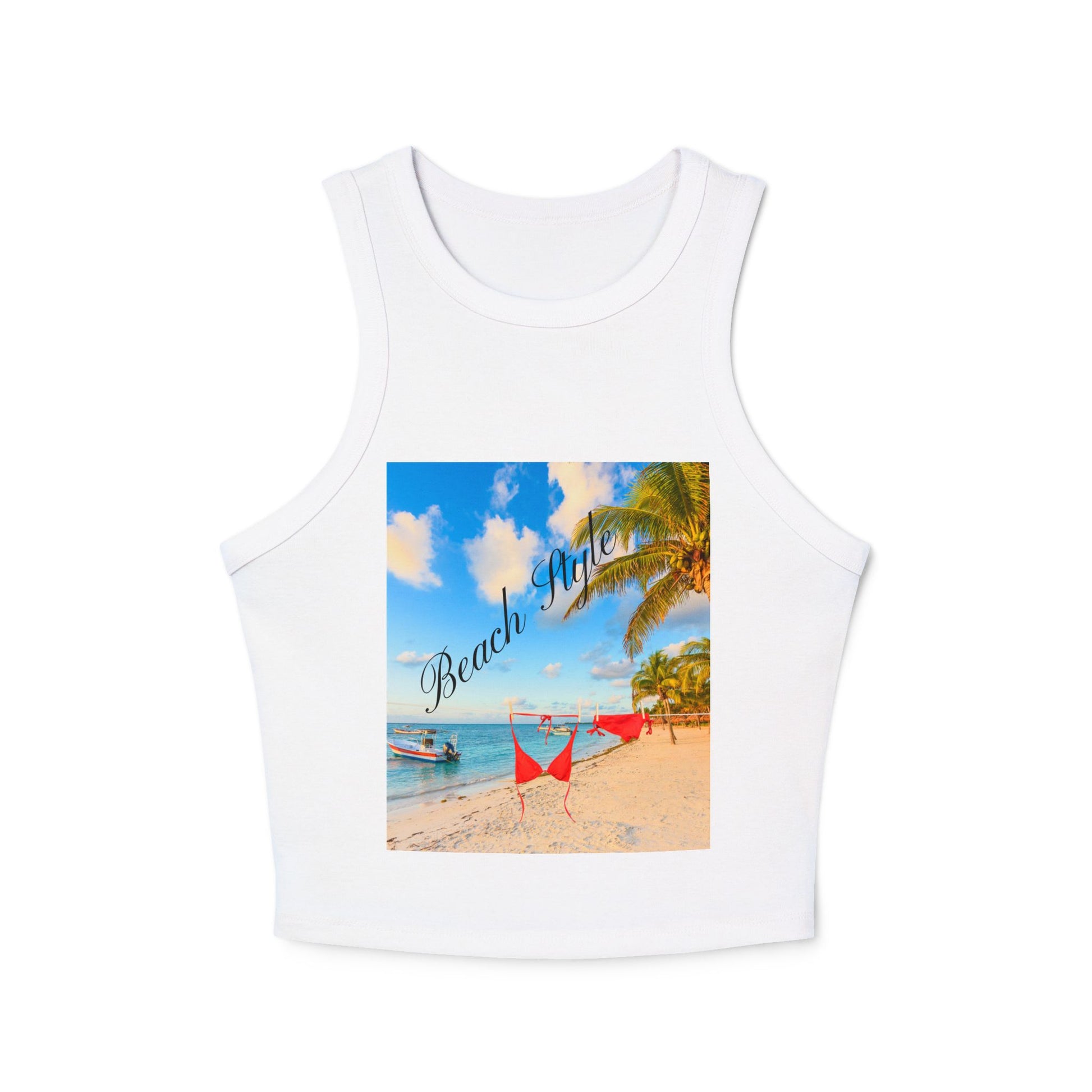 Beach Vibes Racer Tank Top — 'Beach Mode' Tropical Summer Crop