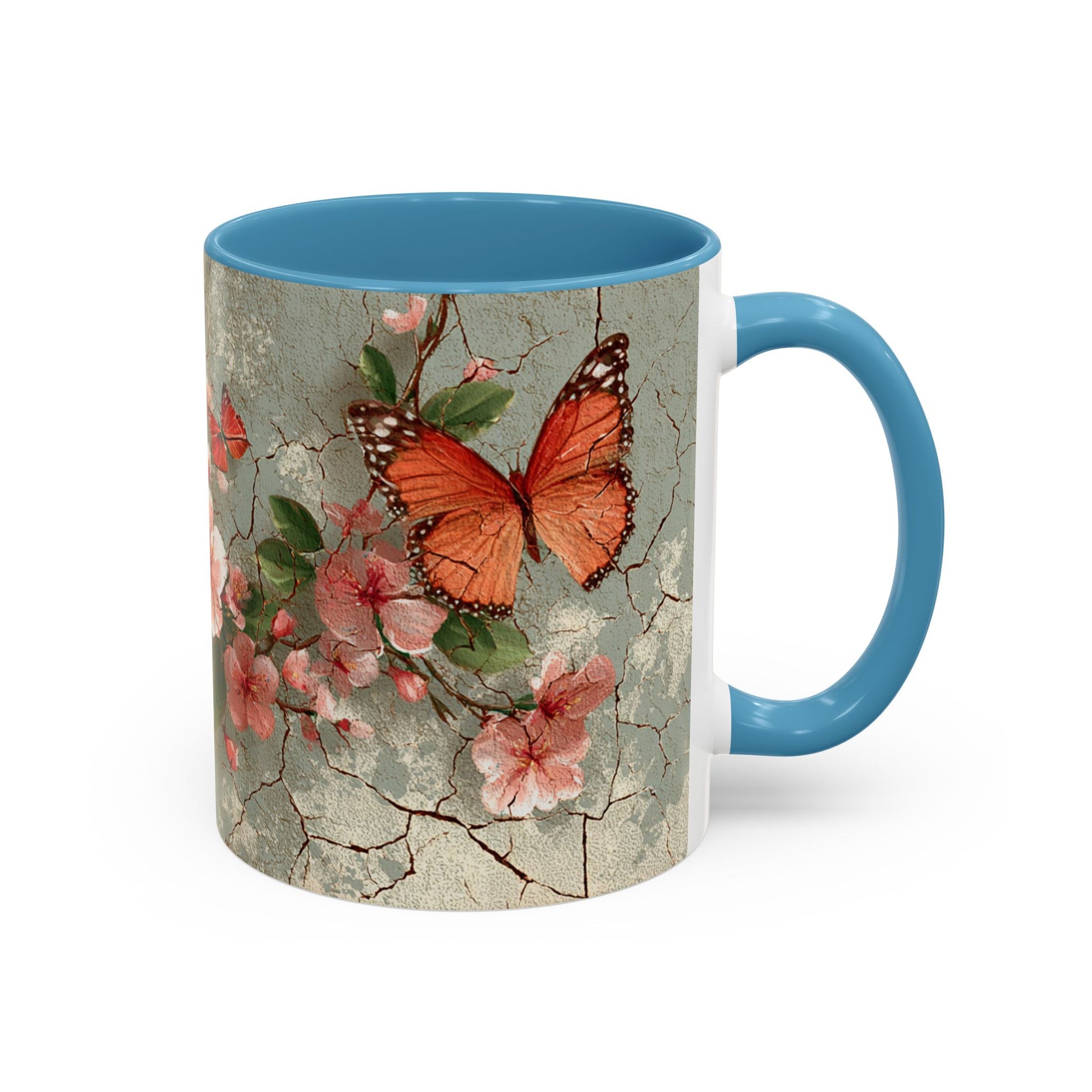 Floral Butterfly Accent Coffee Mug, Spring Gift, Kitchen Decor, Nature Lover Mug, Tea Cup