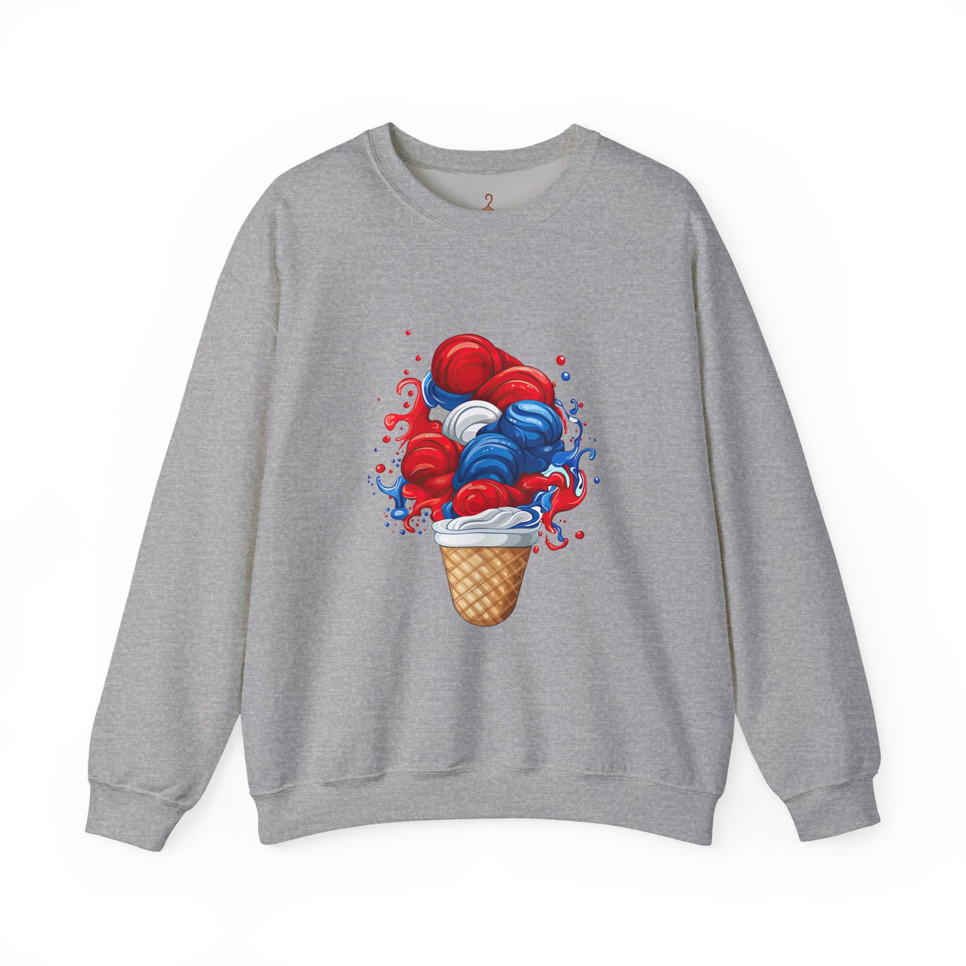 Ice Cream Crewneck Sweatshirt — Red White & Blue Swirl Cone Graphic