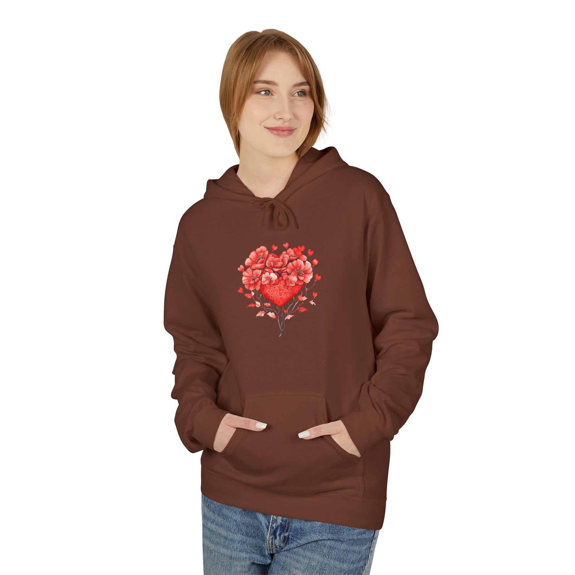 Heart of Roses Hoodie — Floral Heart Graphic Sweatshirt for Valentine's Day