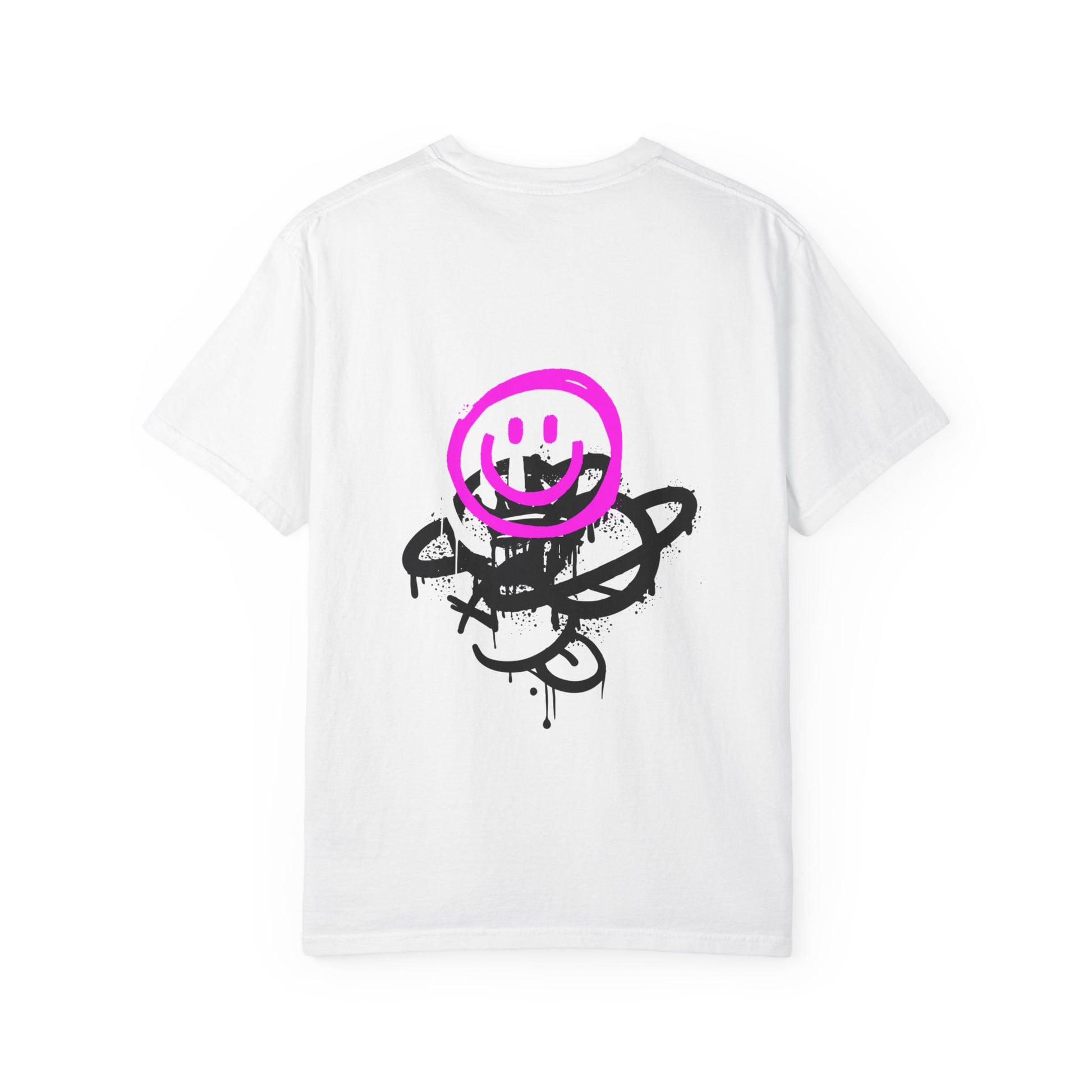 Smiley Graffiti T-Shirt — Neon Pink Drip Streetwear Tee