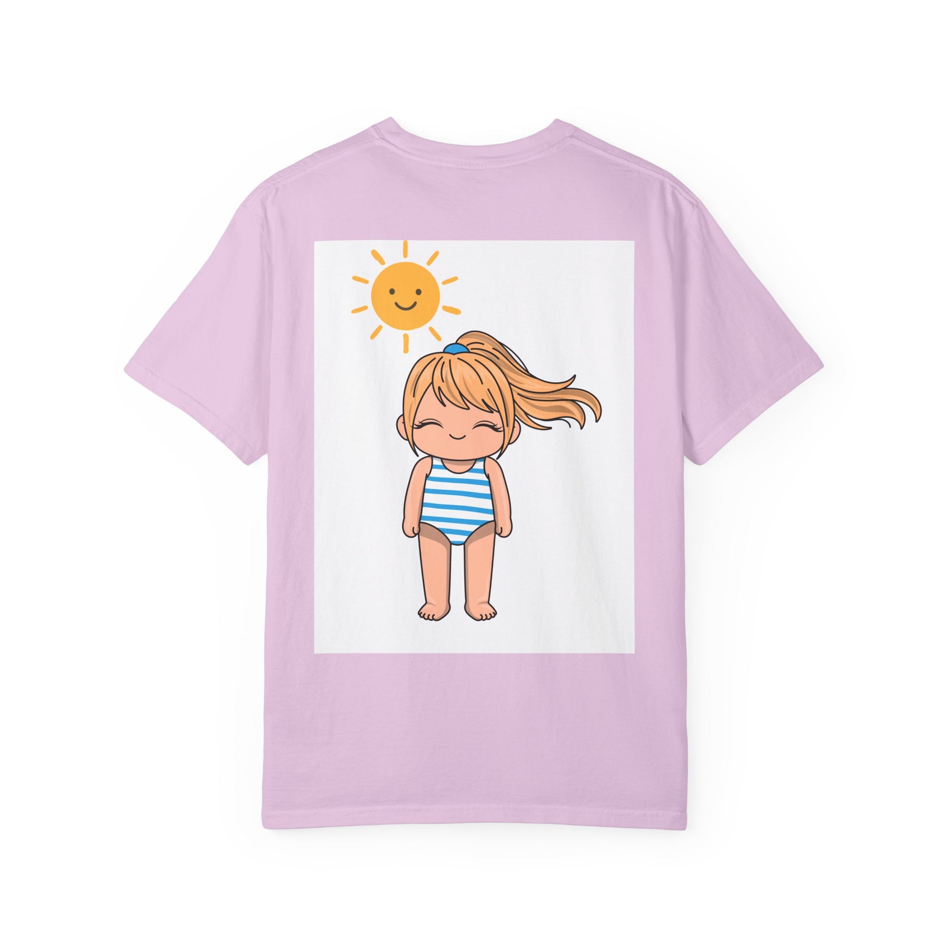 Cute Girl in Swimsuit T-Shirt — Sunny Beach Cartoon Tee