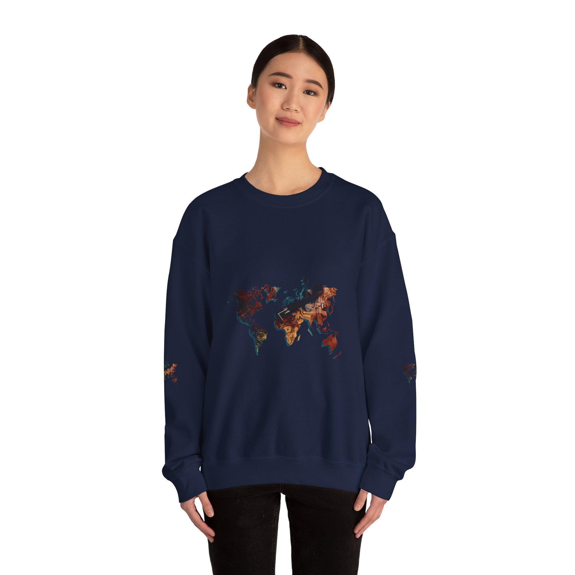 World Map Marble Crewneck Sweatshirt — Artistic Travel Map Pullover