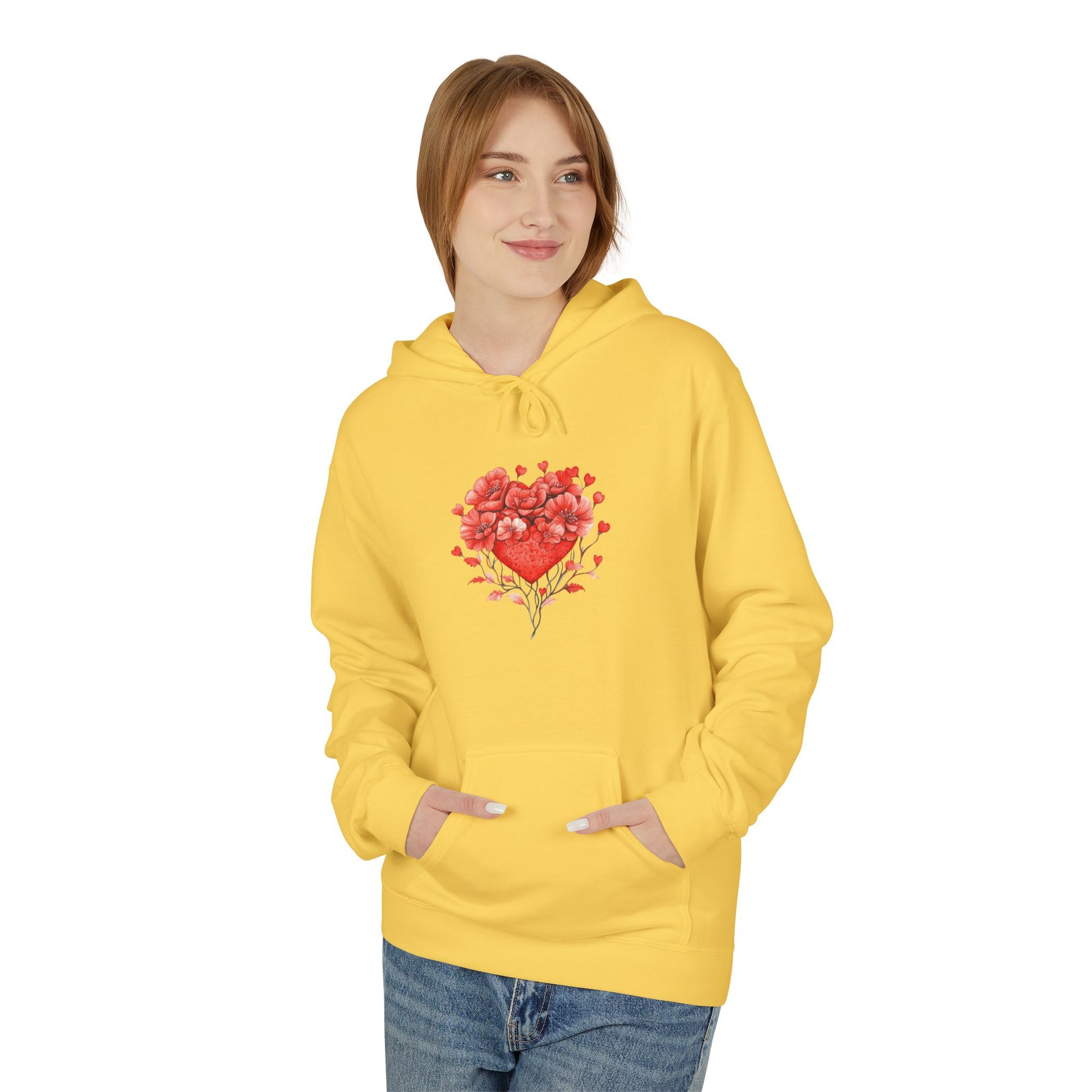 Heart of Roses Hoodie — Floral Heart Graphic Sweatshirt for Valentine's Day