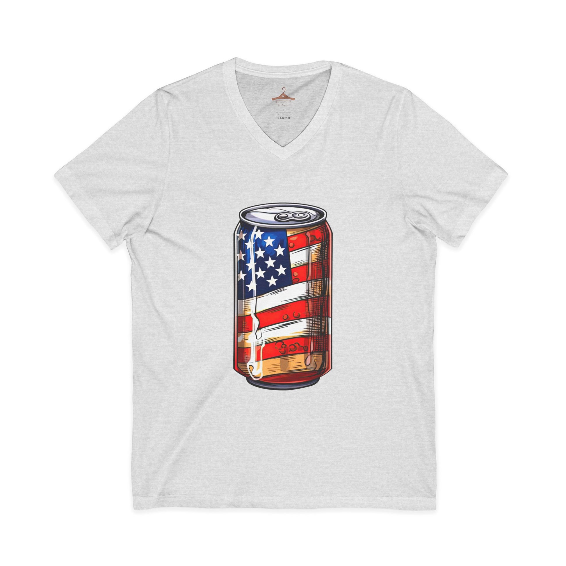 Patriotic Soda Can V-Neck Tee — American Flag Drink Can Graphic Tee