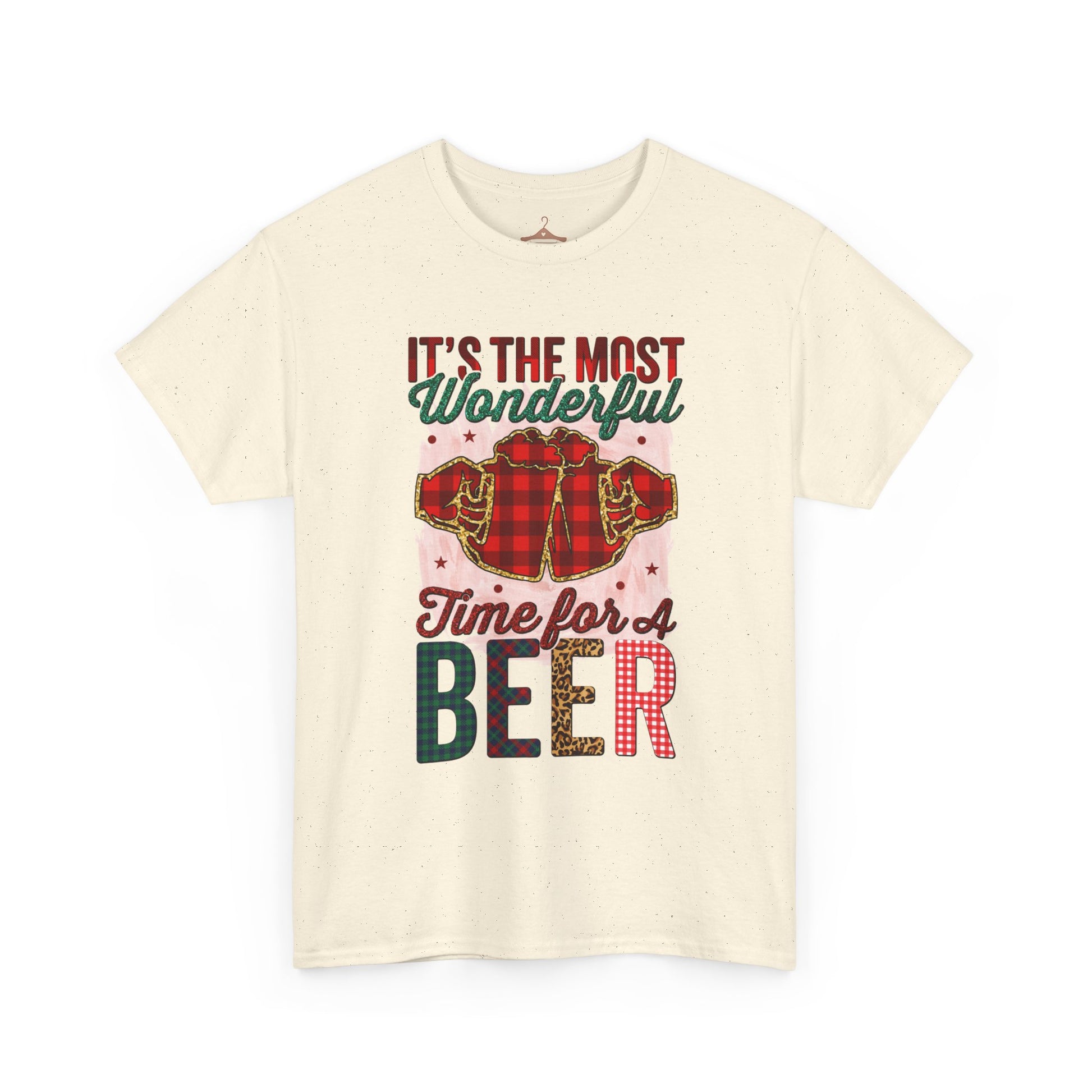 Holiday Beer T‑Shirt – "It's the Most Wonderful Time for a Beer" Plaid Santa Tee