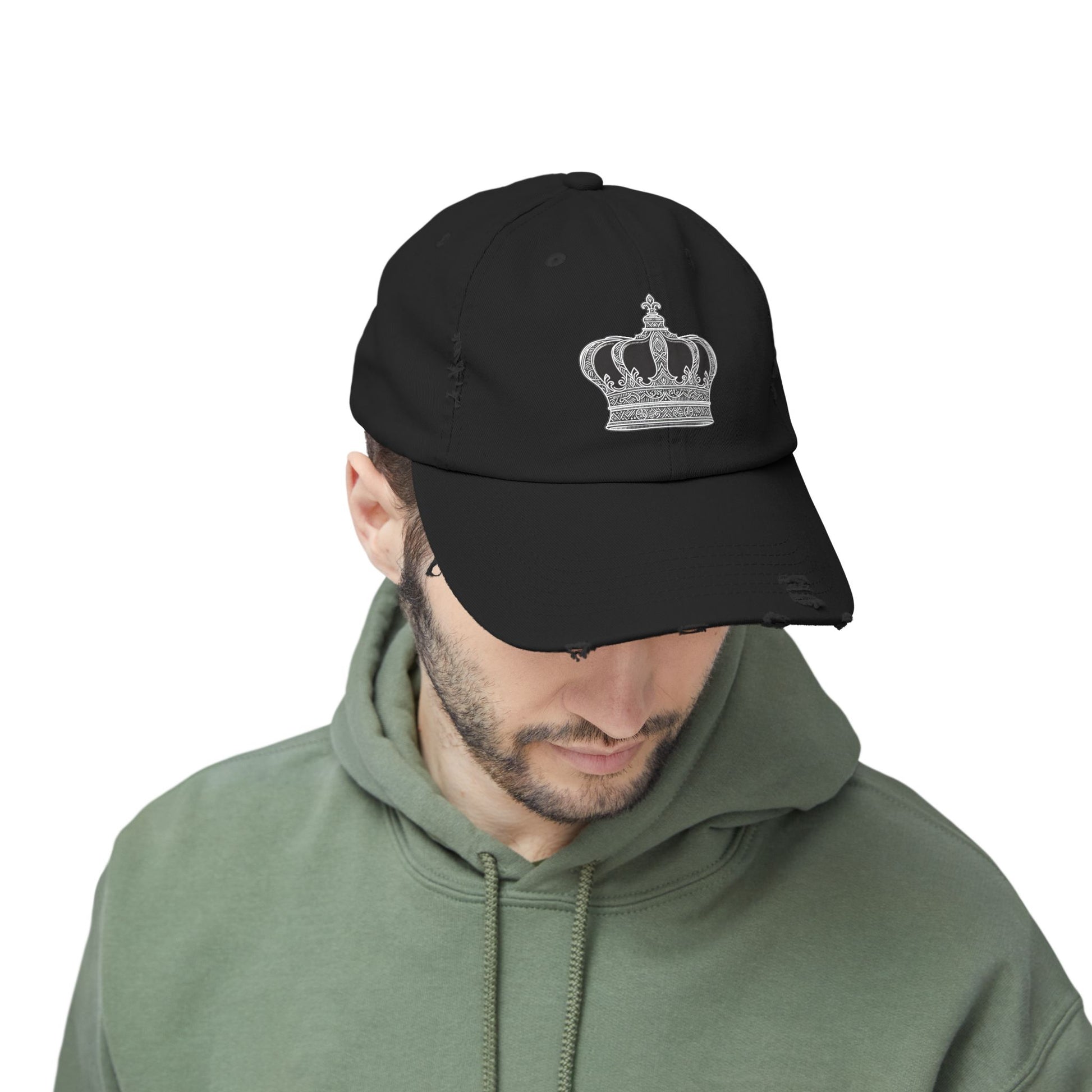 Crown Embroidered Unisex Distressed Cap