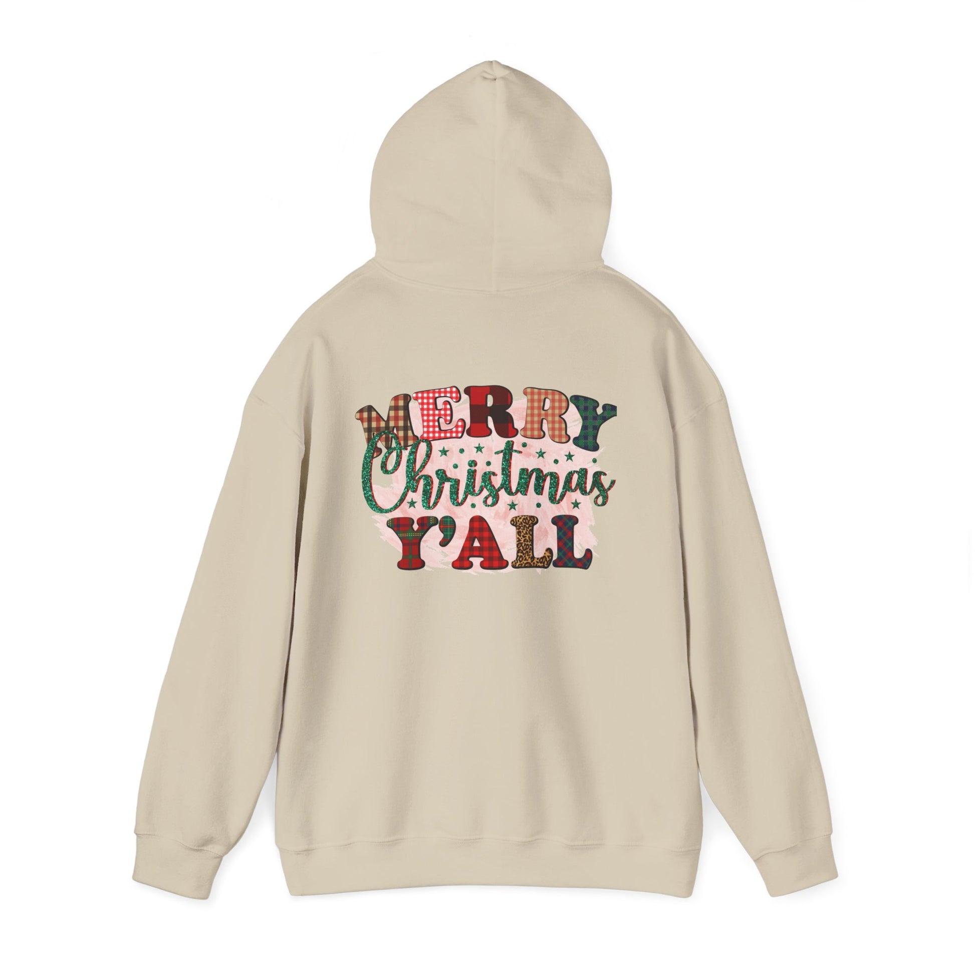 Merry Christmas Y'all Hoodie – Plaid Holiday Graphic Hooded Sweatshirt