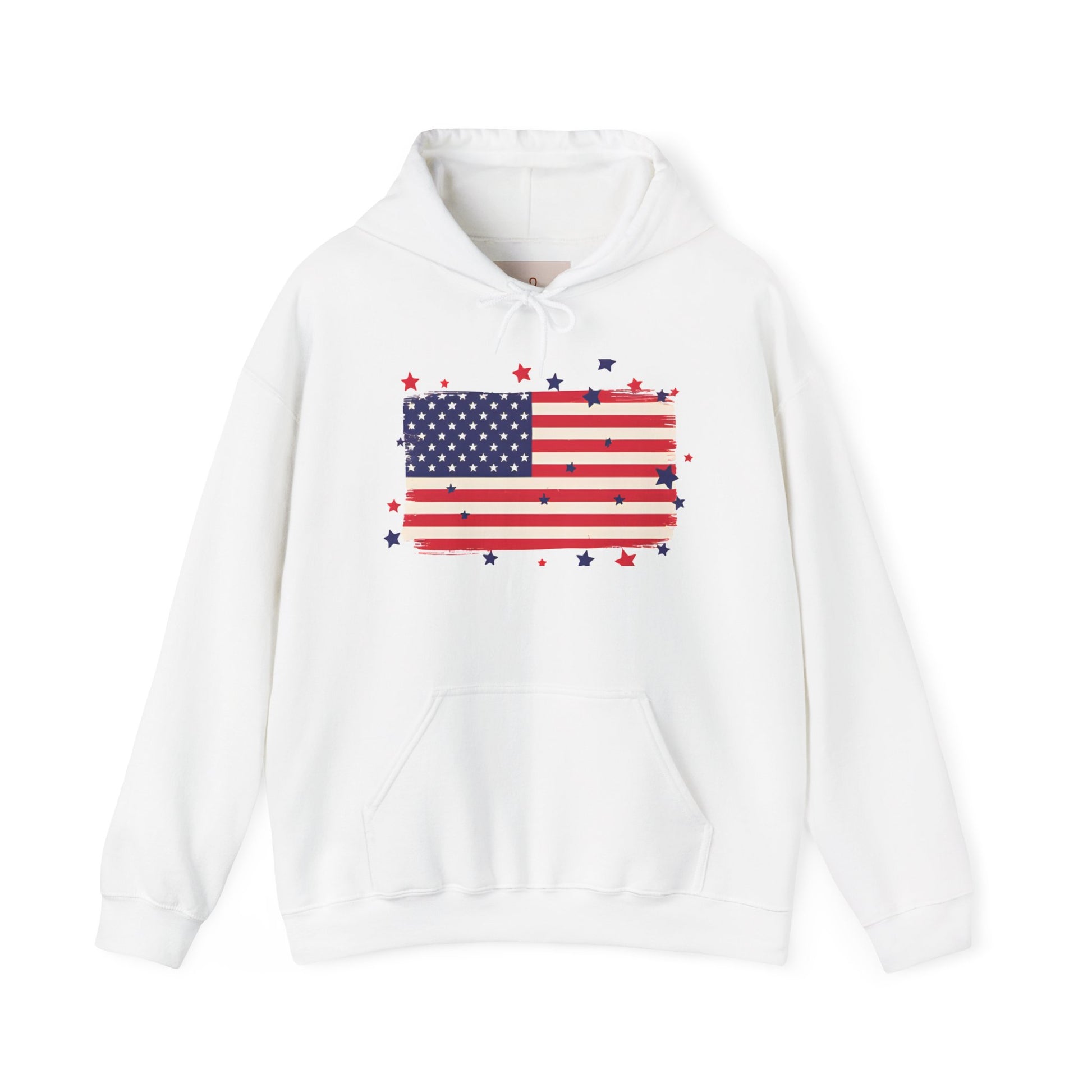 Patriotic Hooded Sweatshirt with Stars and Stripes