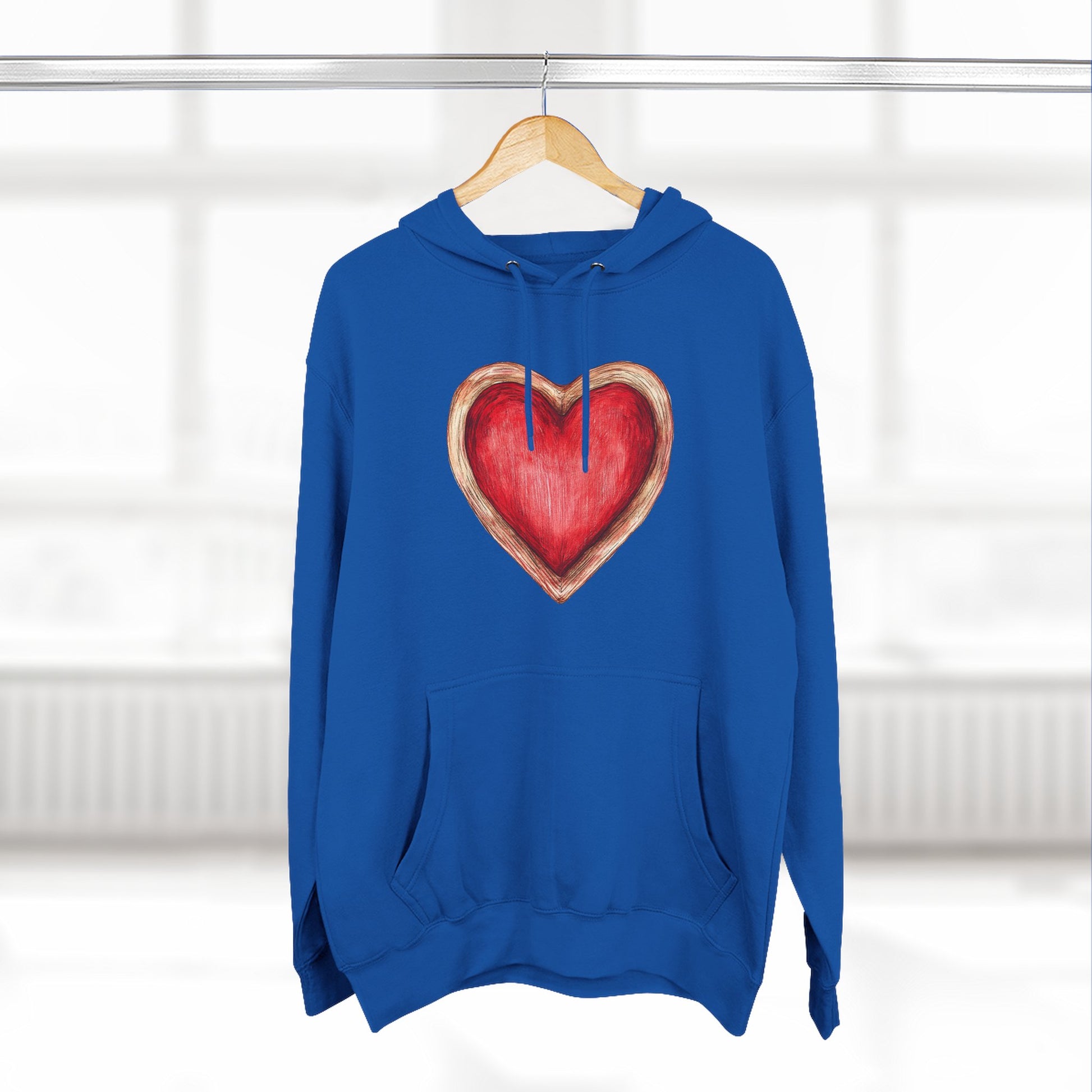 Heart Watercolor Hoodie — Hand-Painted Red Heart Pullover for Valentine's Day