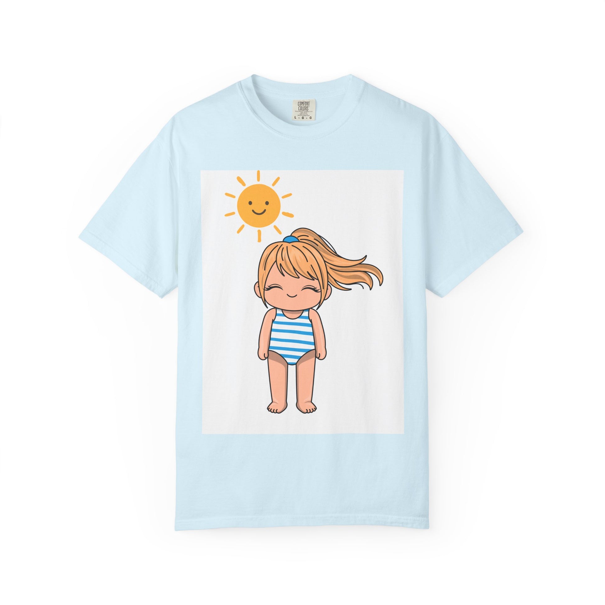 Cute Girl in Swimsuit T-Shirt — Sunny Beach Cartoon Tee