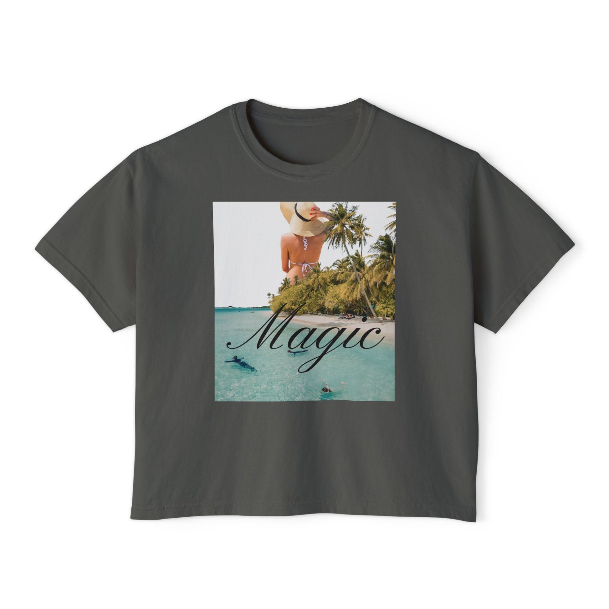 Magic Beach Crop Tee — Women's Boxy Tropical Graphic T‑Shirt