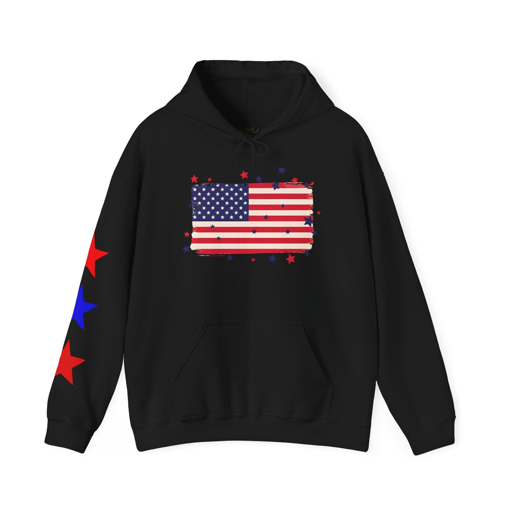 Patriotic Hooded Sweatshirt with Flag and Stars