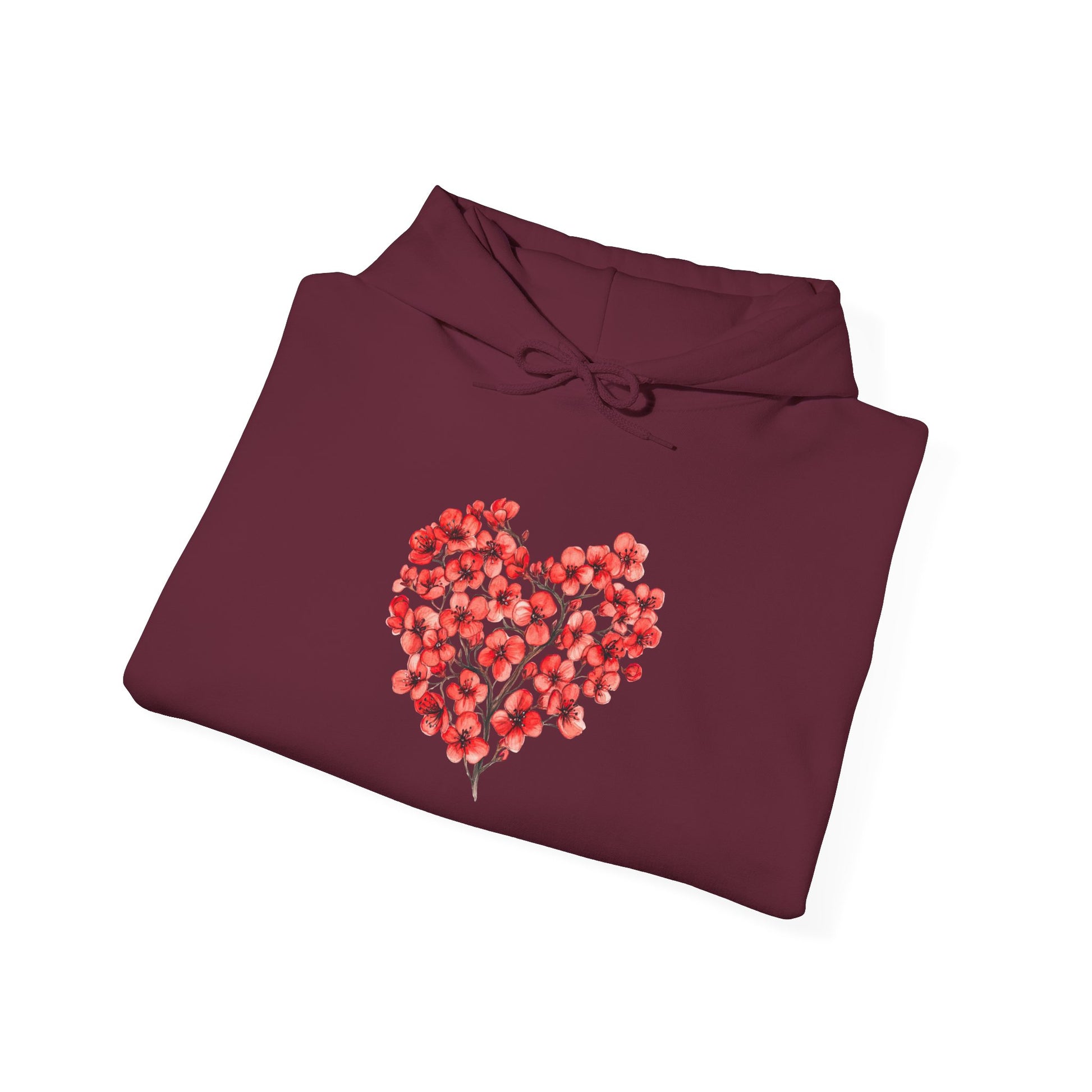 Heart Bouquet Hoodie — Floral Heart Pullover with Elbow Hearts