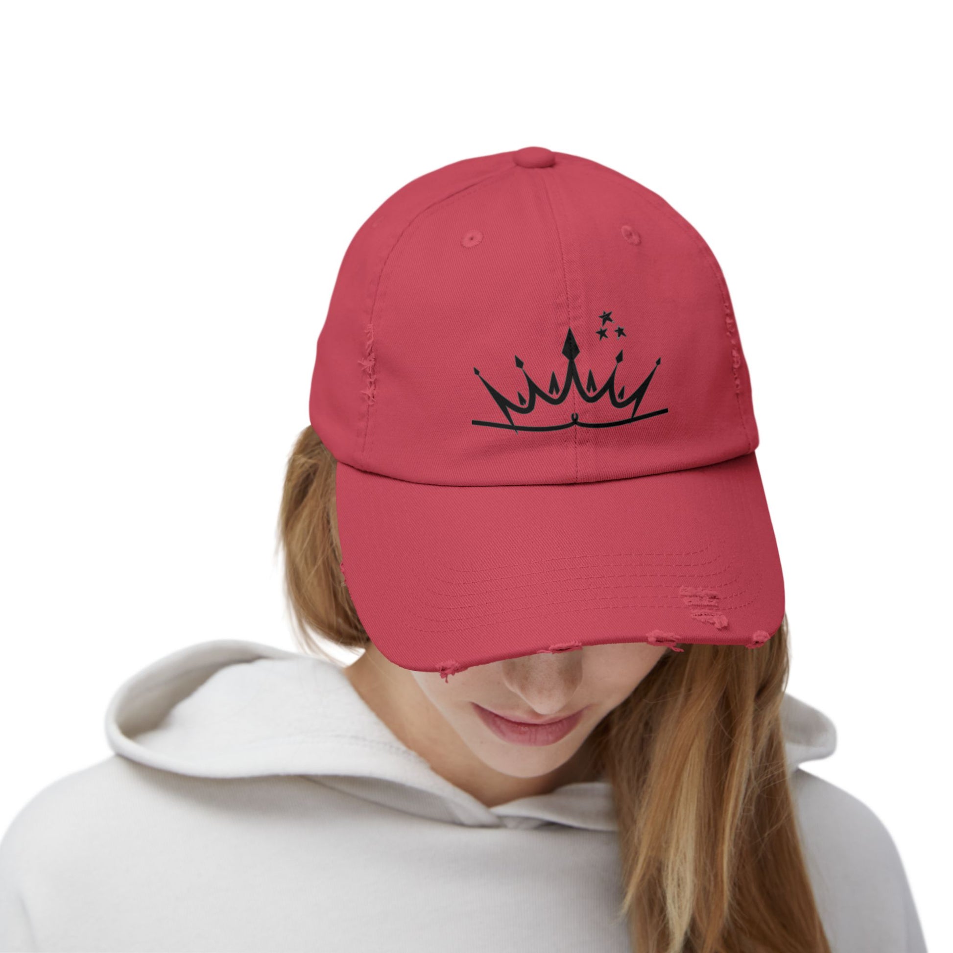 Unisex Distressed Cap with Crown Design