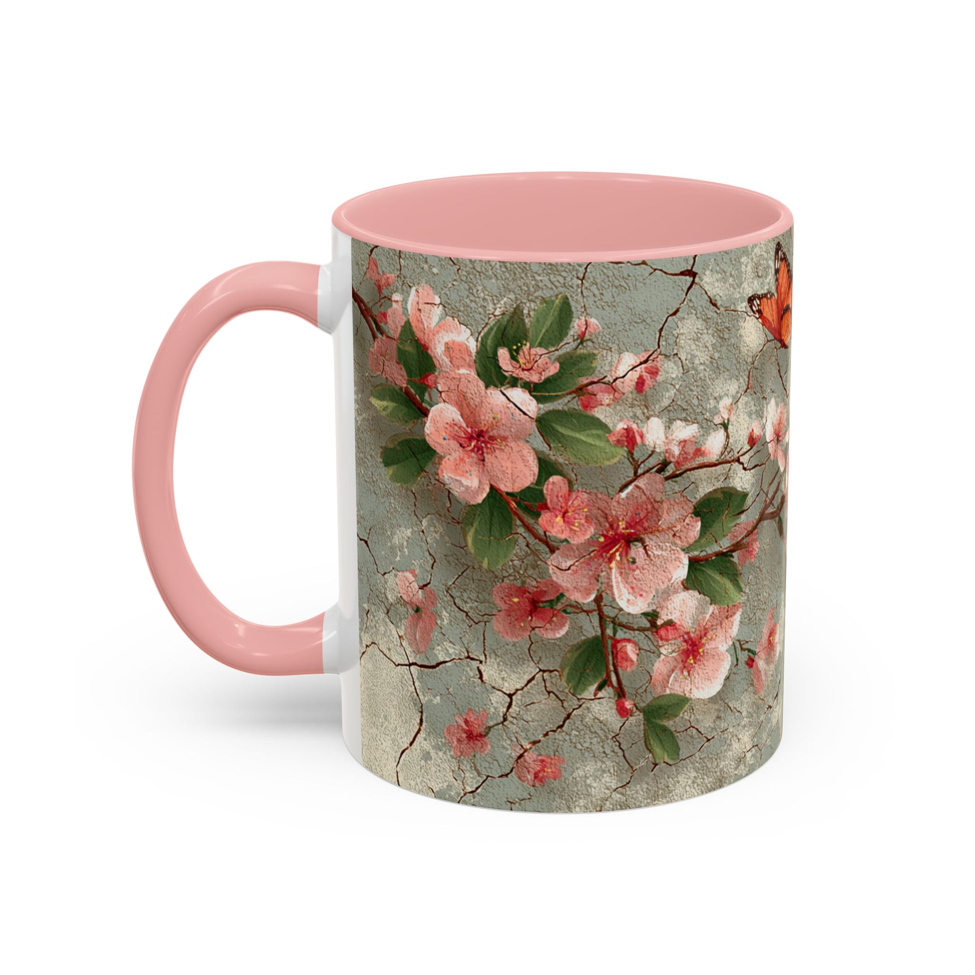 Floral Butterfly Accent Coffee Mug, Spring Gift, Kitchen Decor, Nature Lover Mug, Tea Cup