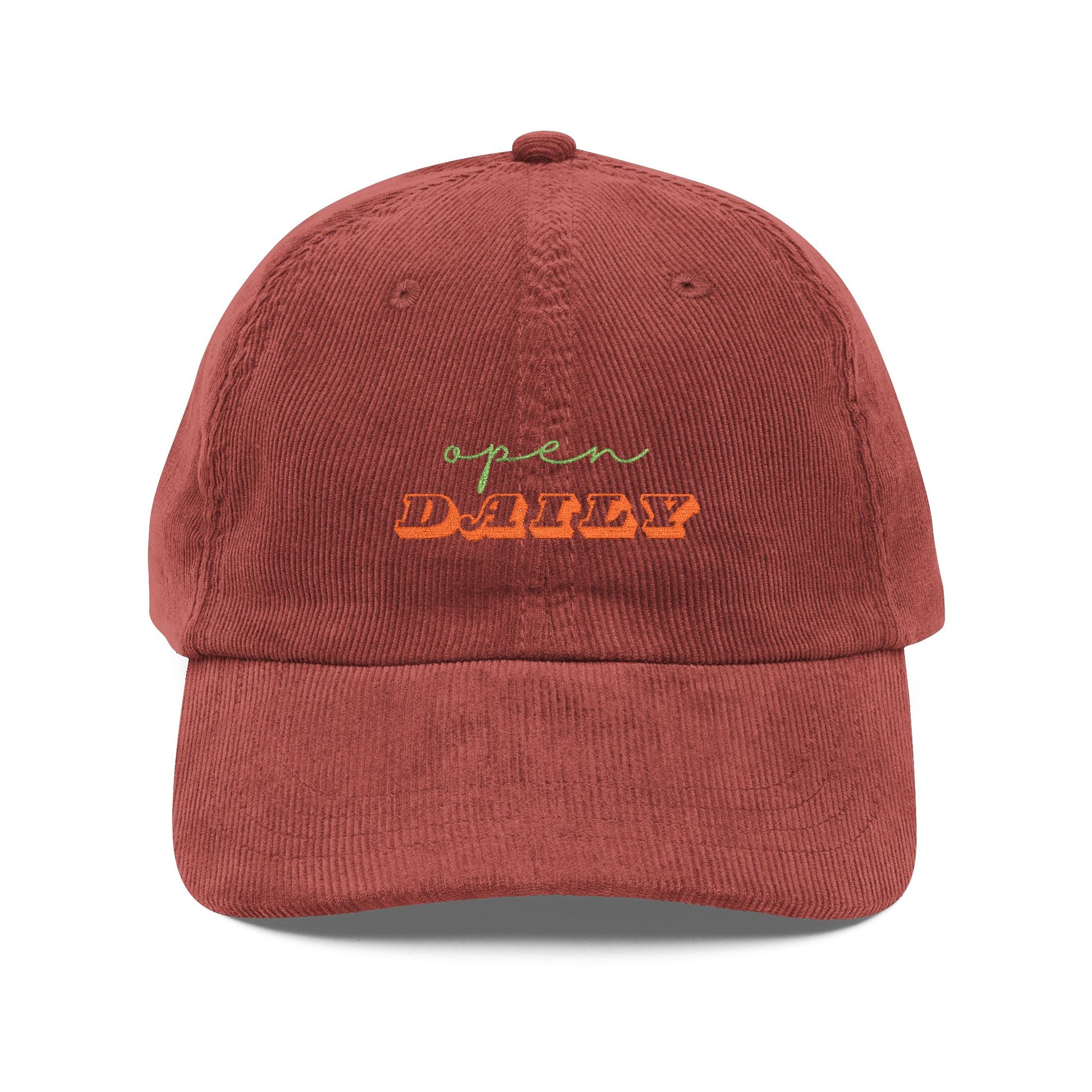 Vintage Corduroy Embroidered Cap — 'open DAILY' Retro Baseball Hat