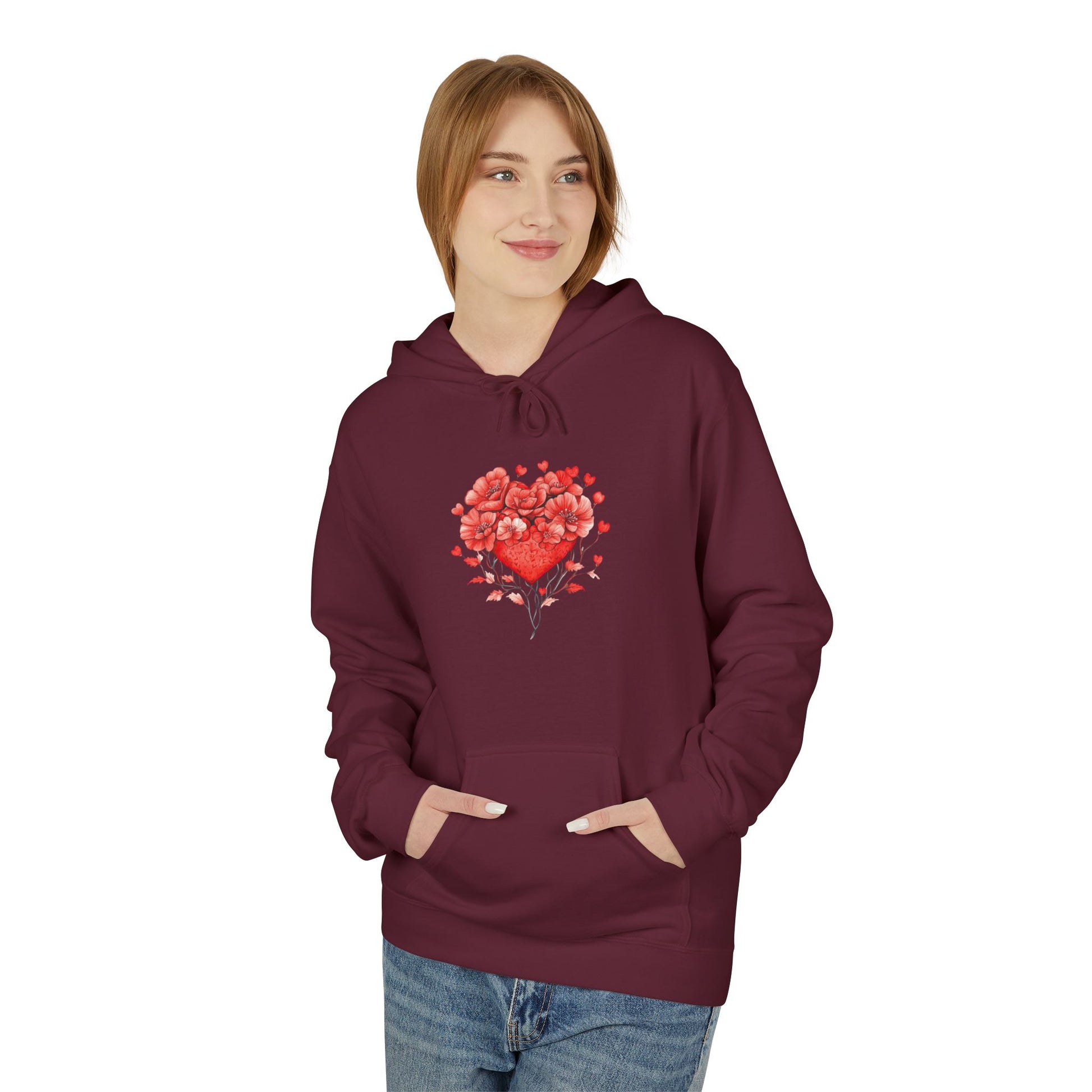 Heart of Roses Hoodie — Floral Heart Graphic Sweatshirt for Valentine's Day