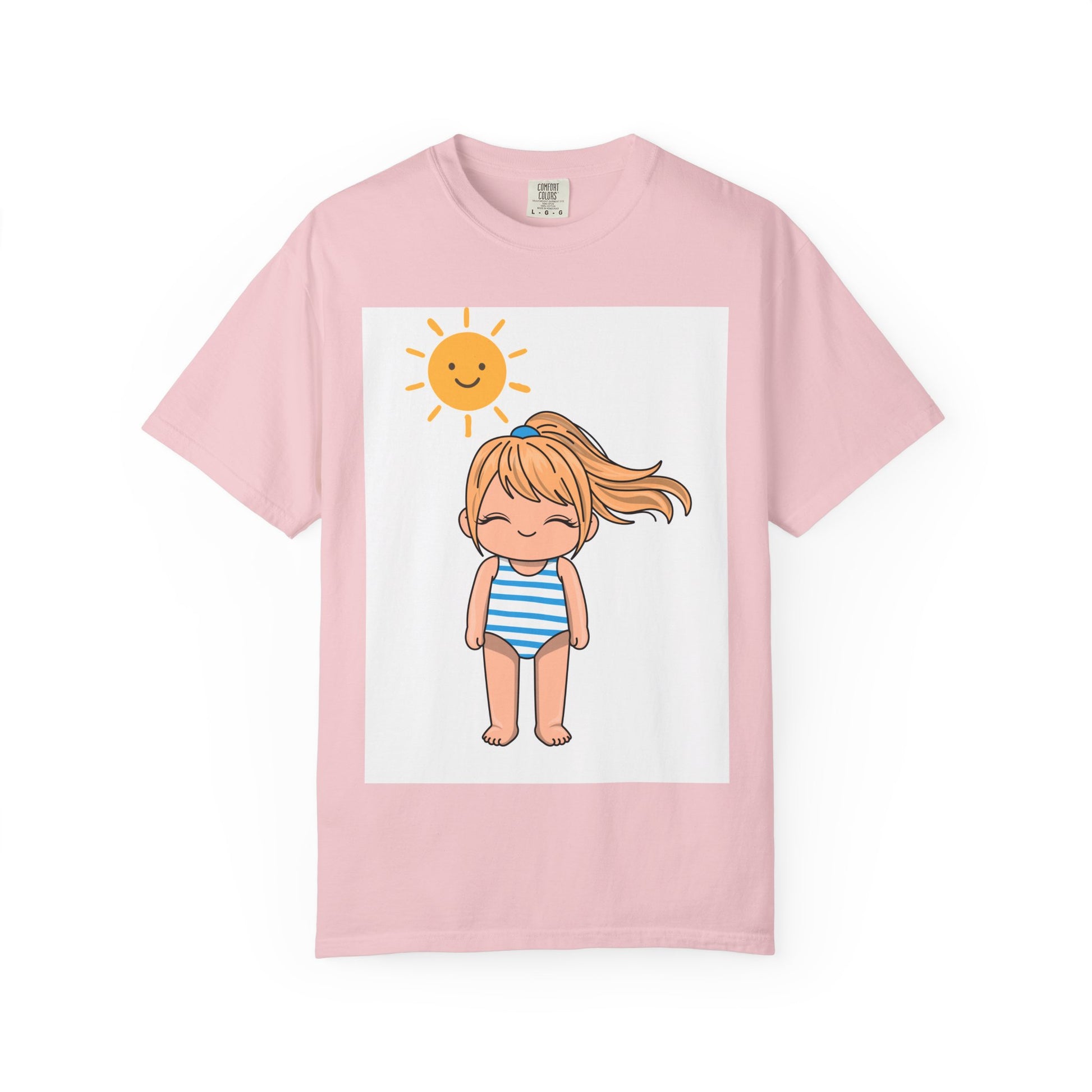 Cute Girl in Swimsuit T-Shirt — Sunny Beach Cartoon Tee