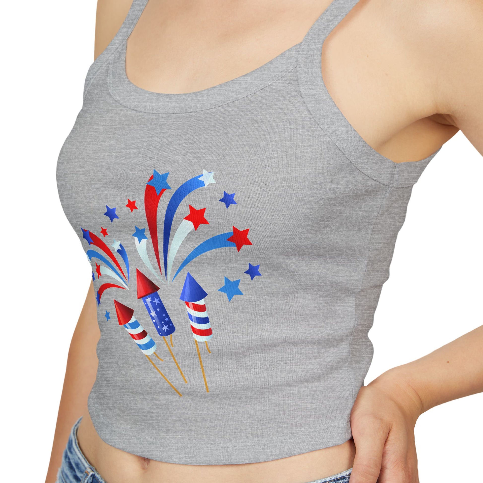 Patriotic Fireworks Tank Top — Red, White & Blue Rocket Sparkle