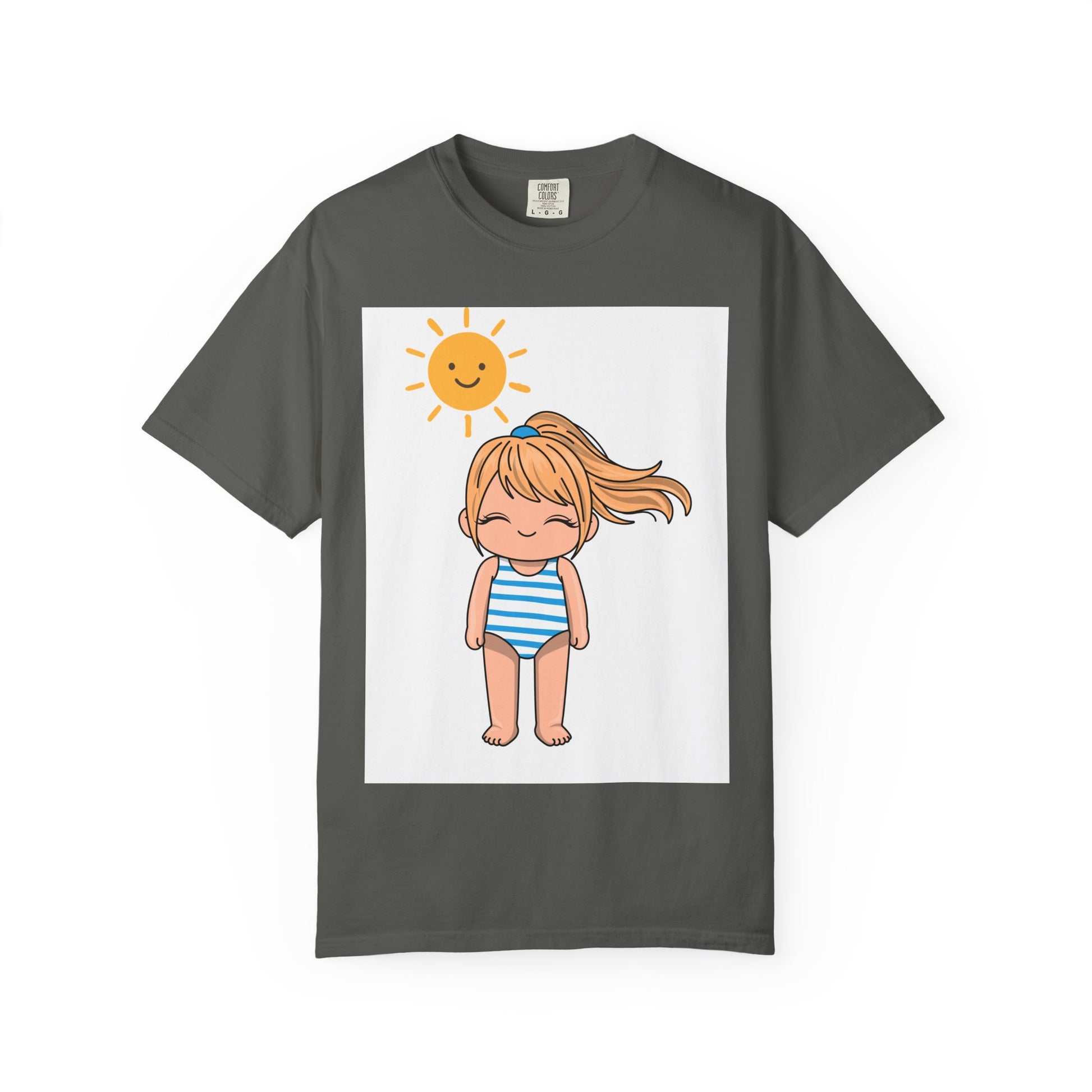 Cute Girl in Swimsuit T-Shirt — Sunny Beach Cartoon Tee