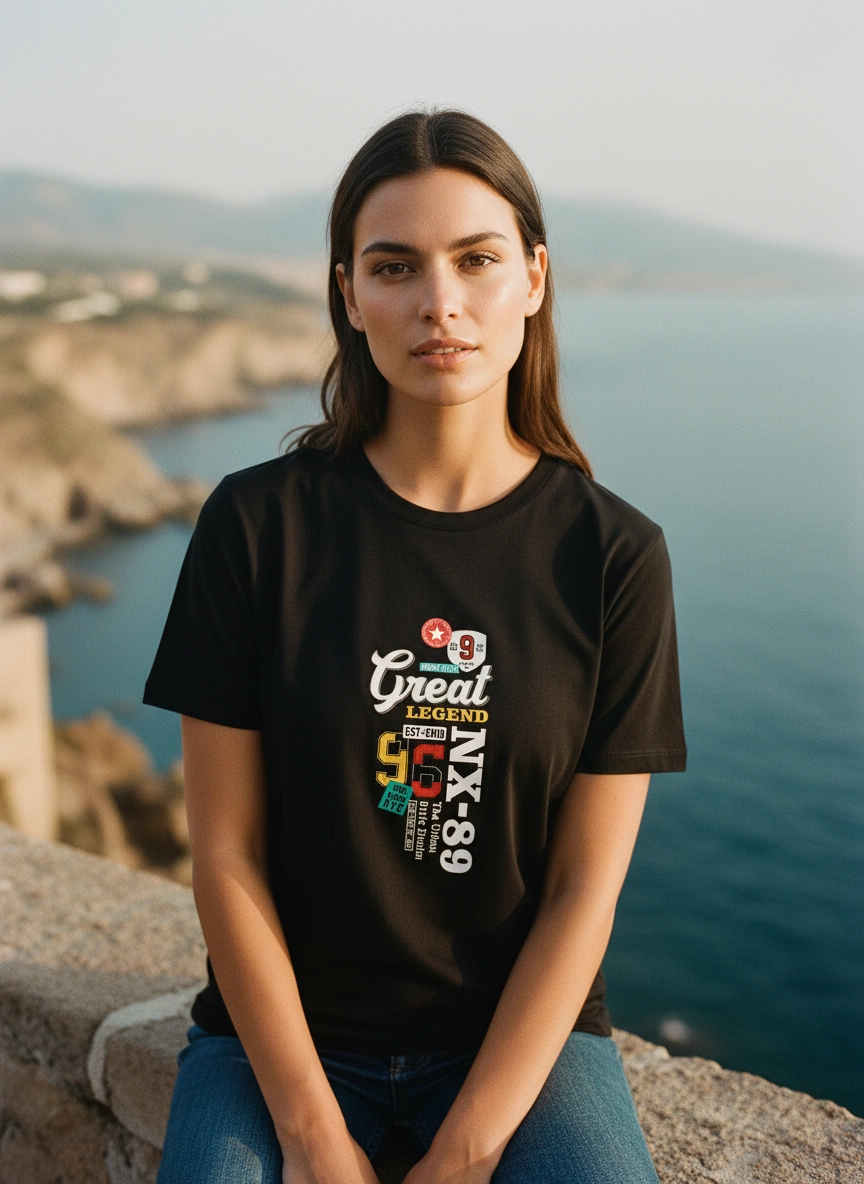 Graphic T-Shirt — 'Great Legend' Retro Racing Stripe Tee (NX-89)